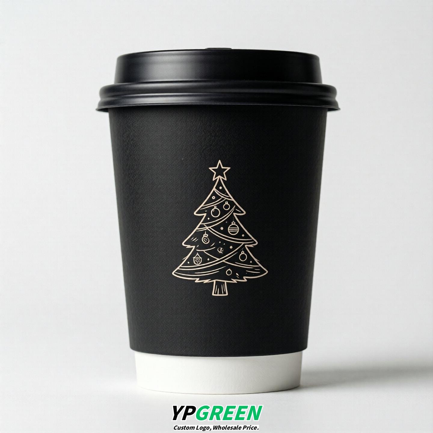 Black Paper Cups with Christmas Design 8-24oz