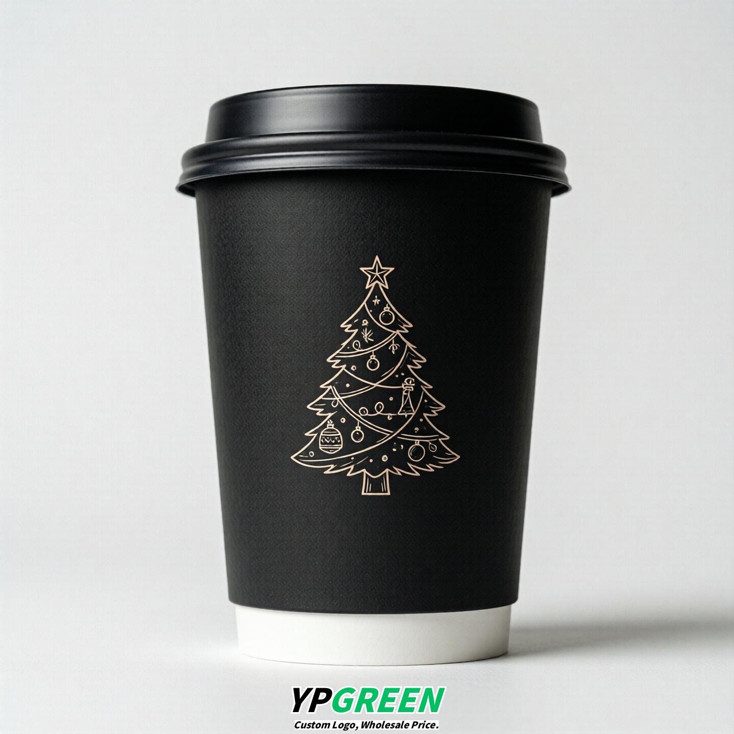 Black Paper Cups with Christmas Design 8-24oz