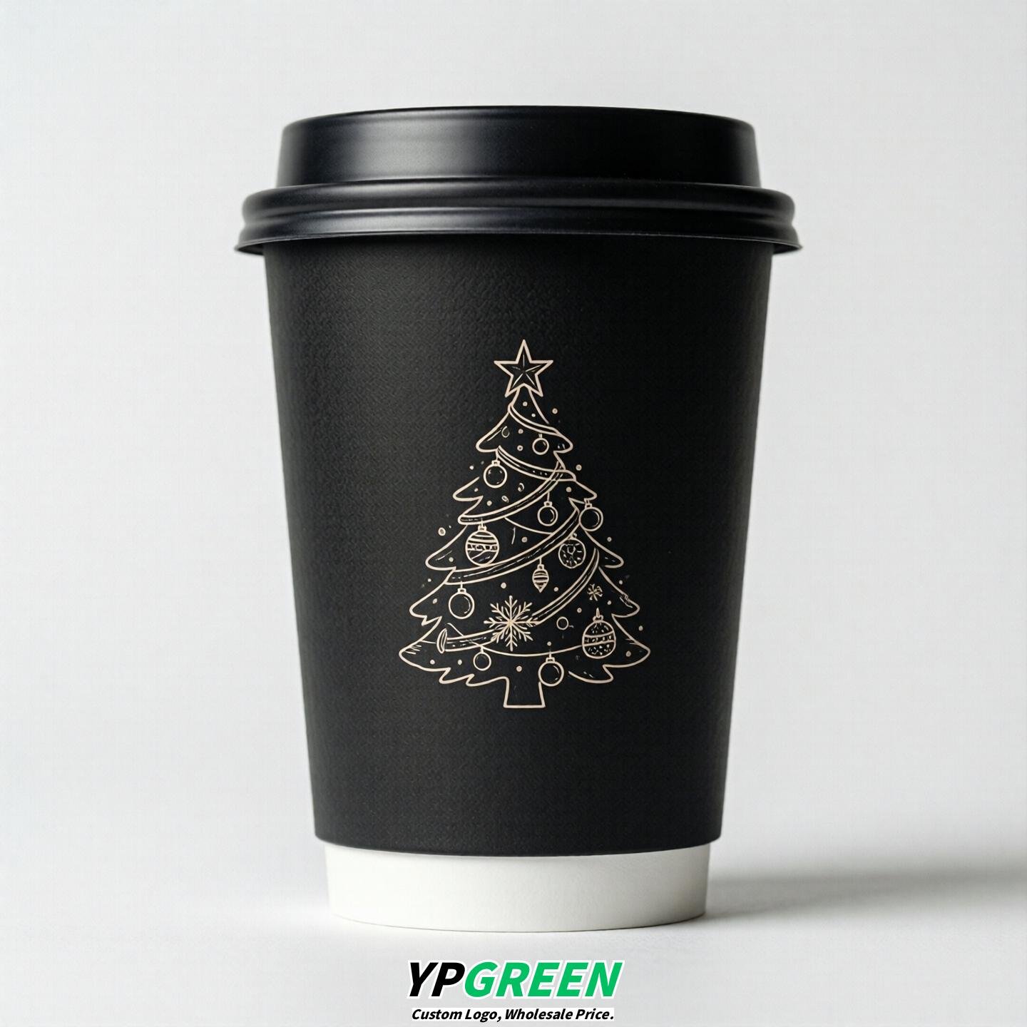 Black Paper Cups with Christmas Design 8-24oz
