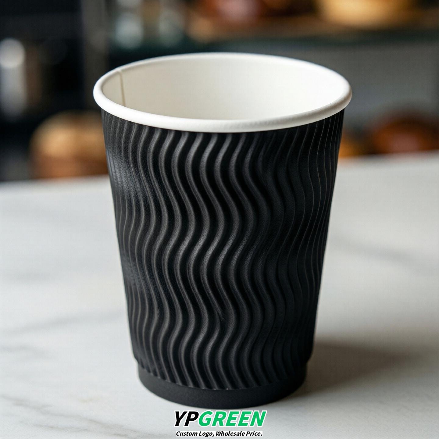 Black Embossed Paper Cups 10oz/12oz/16oz/20oz/22oz