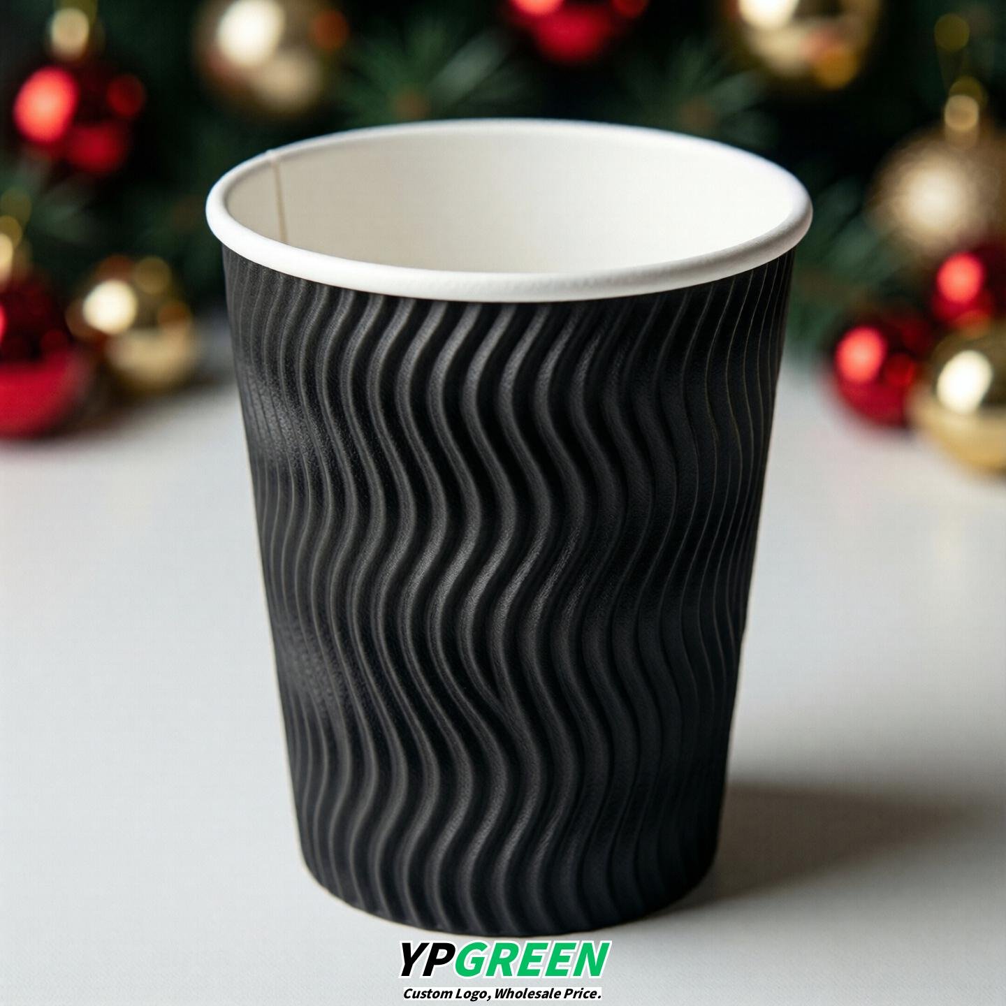 Black Embossed Paper Cups 10oz/12oz/16oz/20oz/22oz