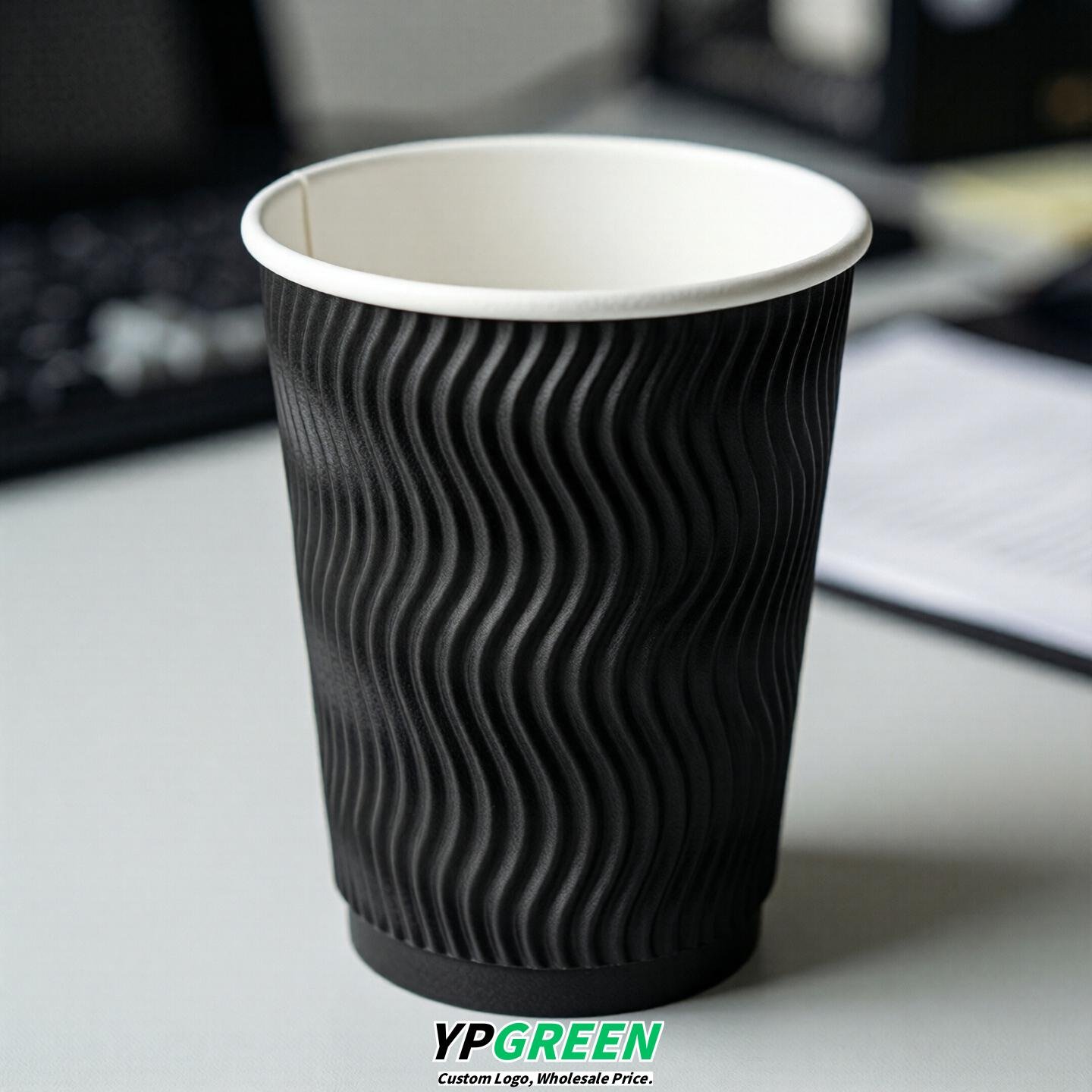 Black Embossed Paper Cups 10oz/12oz/16oz/20oz/22oz