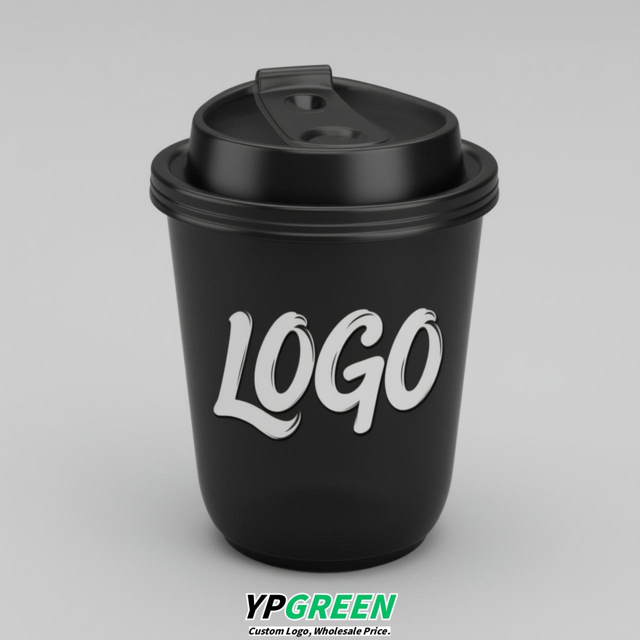 Black U Shape Cups with Lid - Custom Logo PP & PET Plastic Disposable
