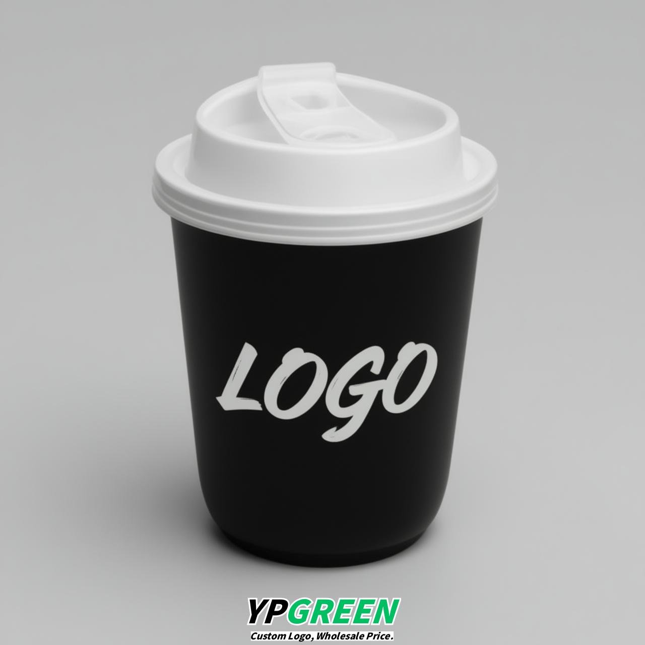 Black U Shape Cups with Lid - Custom Logo PP & PET Plastic Disposable