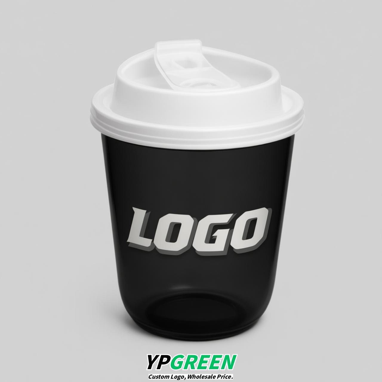 Black U Shape Cups with Lid - Custom Logo PP & PET Plastic Disposable