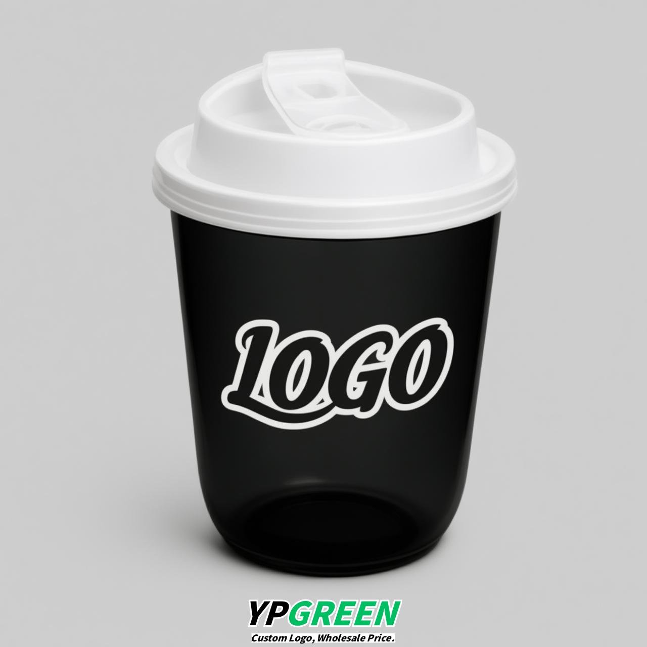 Black U Shape Cups with Lid - Custom Logo PP & PET Plastic Disposable