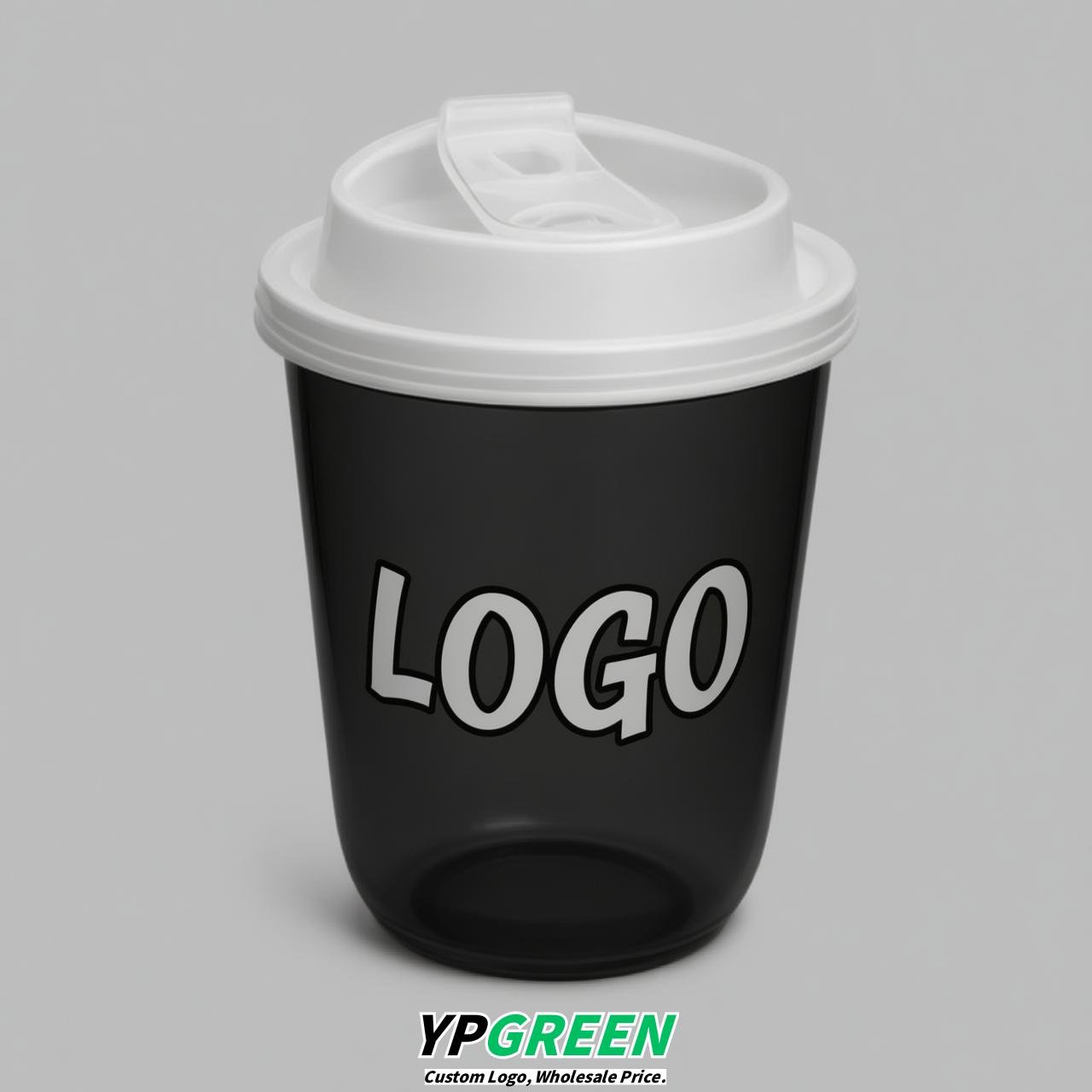 Black U Shape Cups with Lid - Custom Logo PP & PET Plastic Disposable