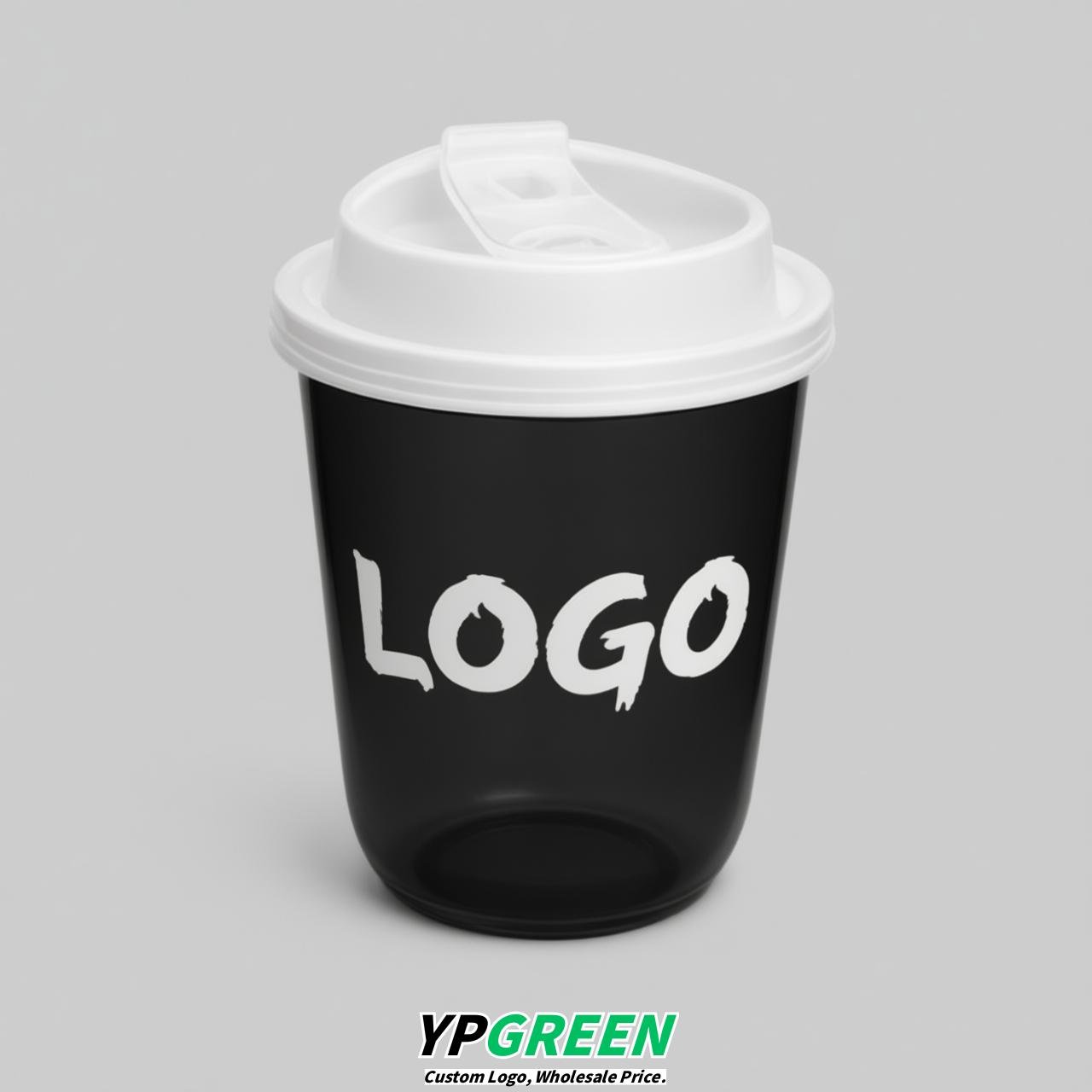 Black U Shape Cups with Lid - Custom Logo PP & PET Plastic Disposable