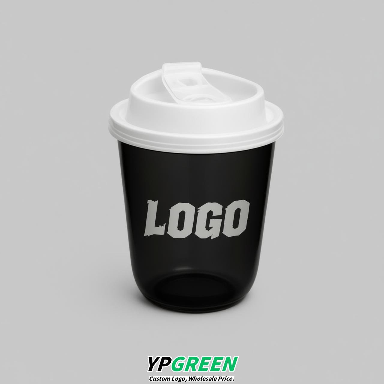 Black U Shape Cups with Lid - Custom Logo PP & PET Plastic Disposable