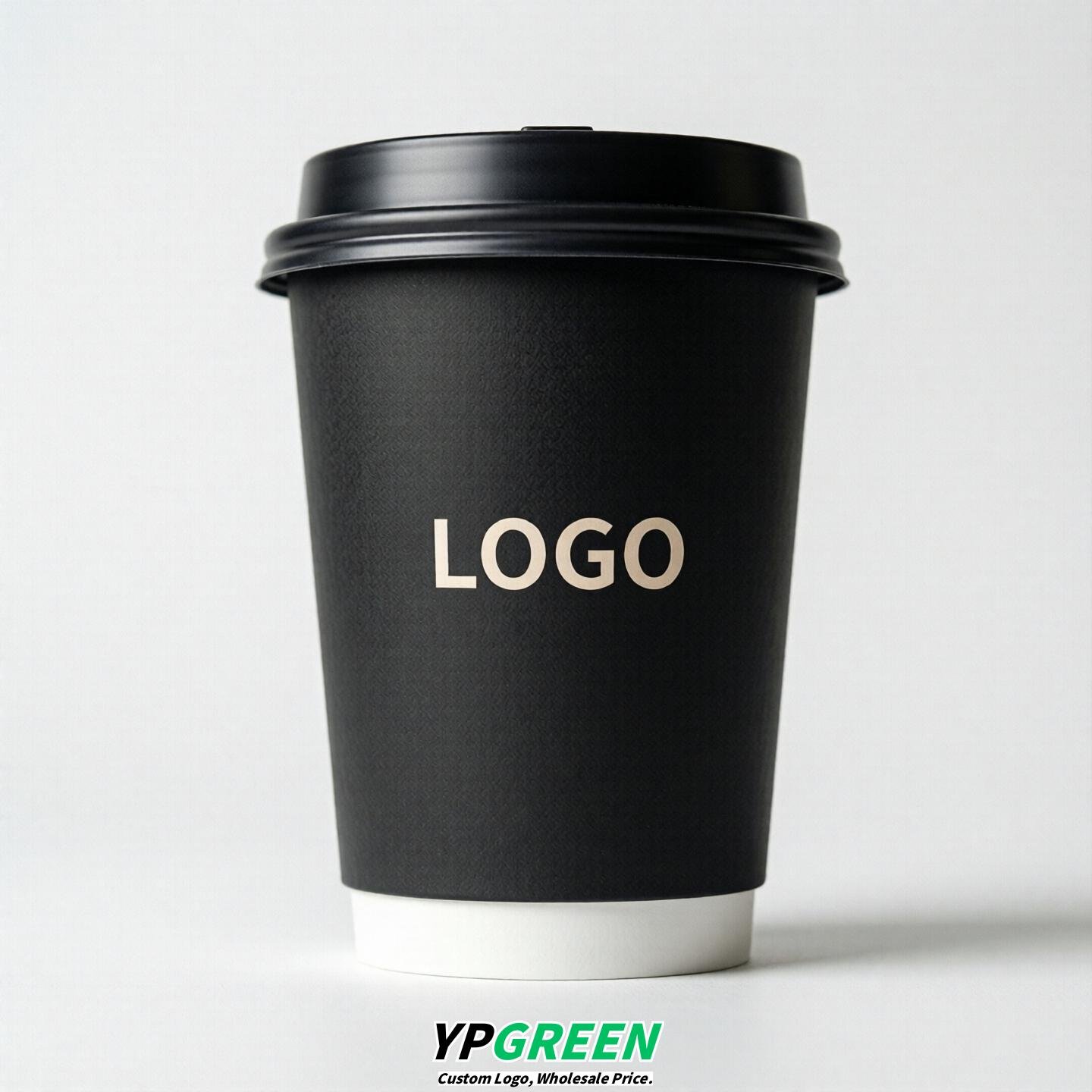 Black Custom Logo Paper Cups: 8-24oz & Double Wall