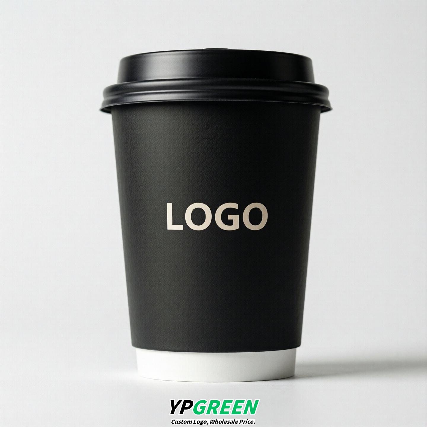 Black Custom Logo Paper Cups: 8-24oz & Double Wall