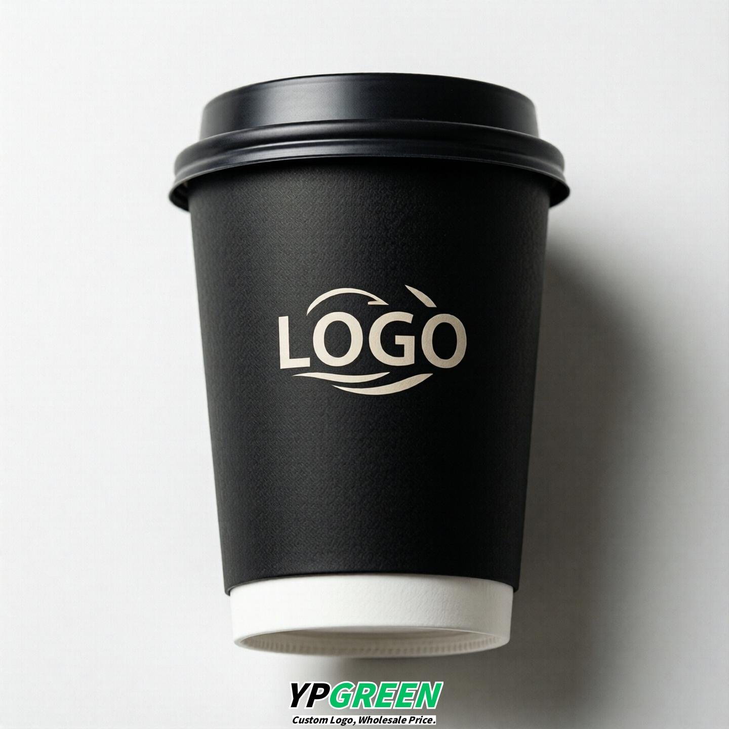 Black Custom Logo Paper Cups: 8-24oz & Double Wall