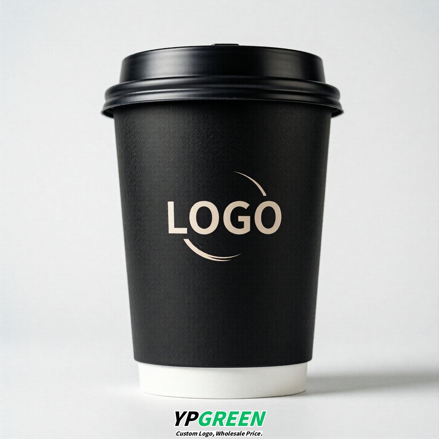 Black Custom Logo Paper Cups: 8-24oz & Double Wall