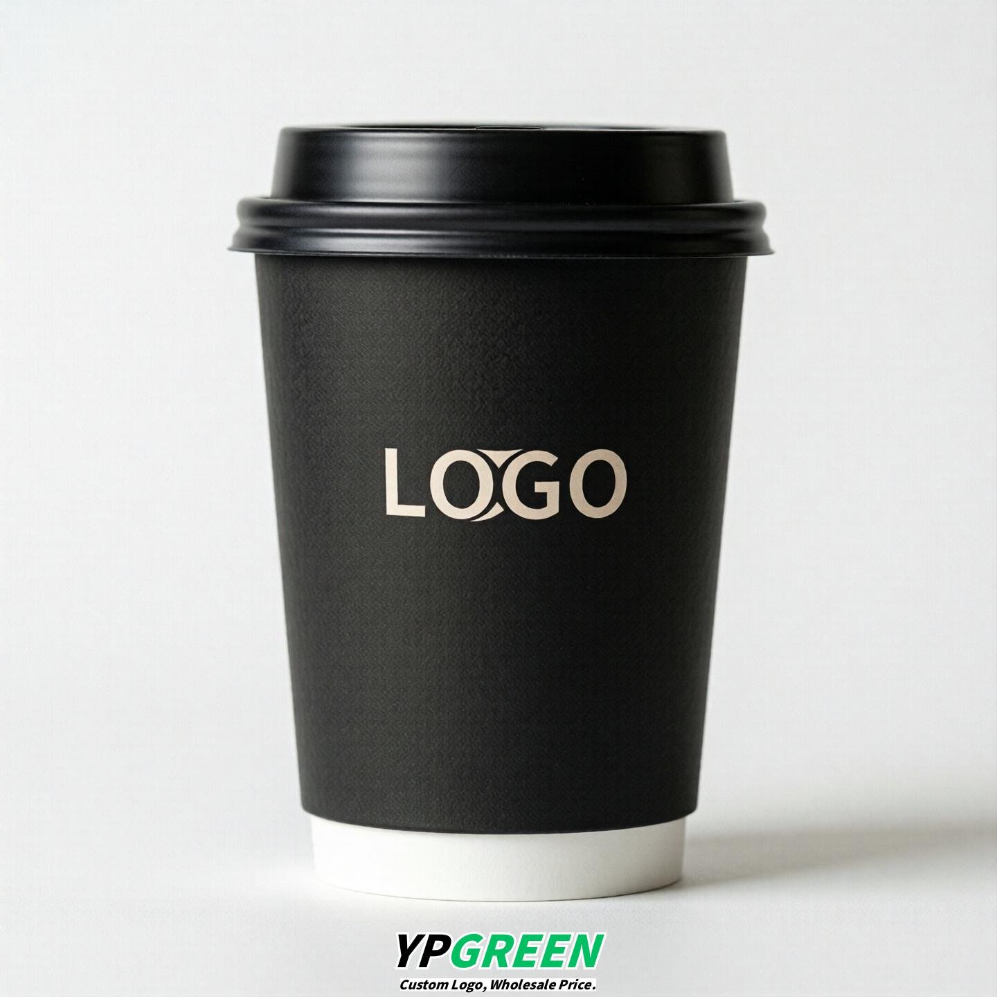 Black Custom Logo Paper Cups: 8-24oz & Double Wall