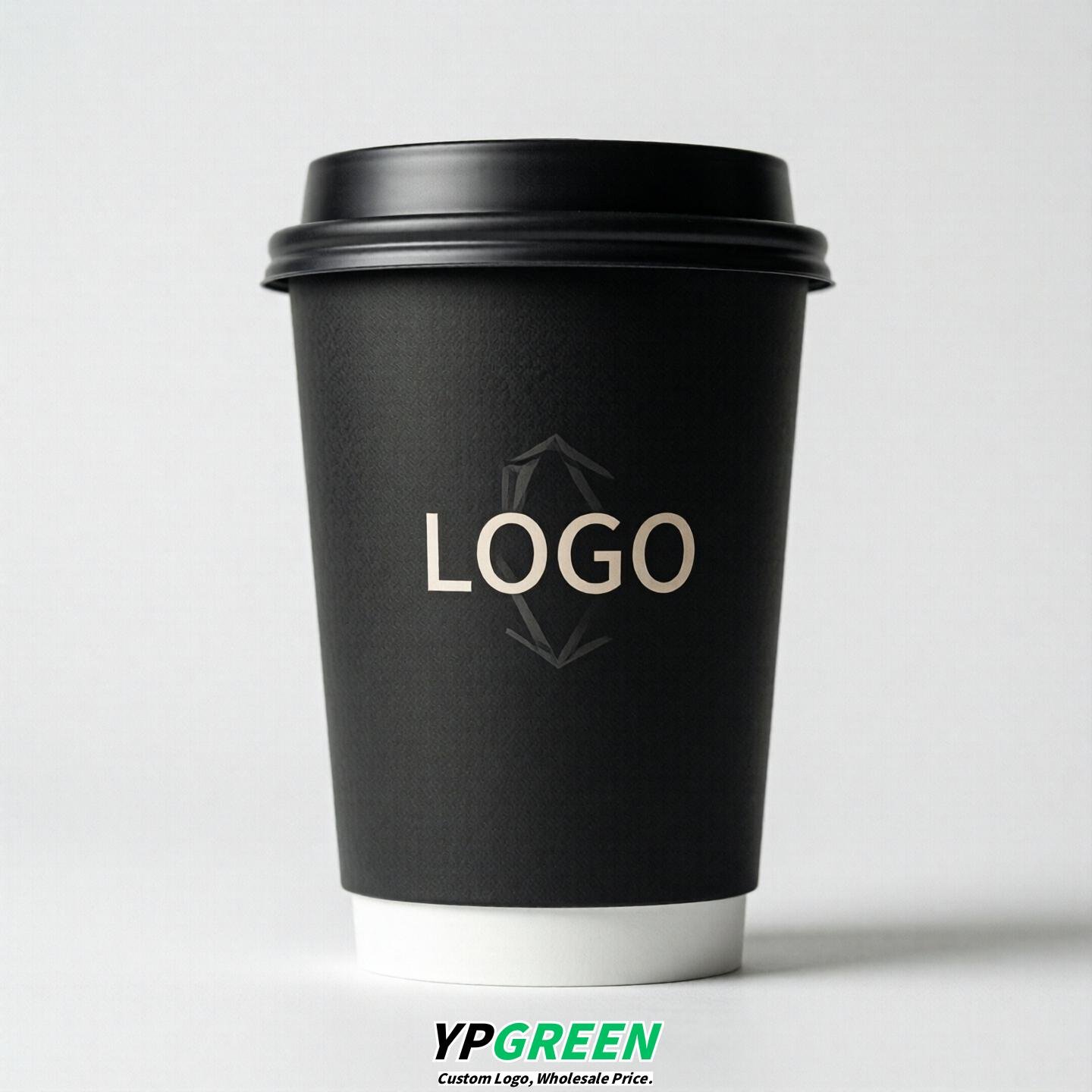 Black Custom Logo Paper Cups: 8-24oz & Double Wall