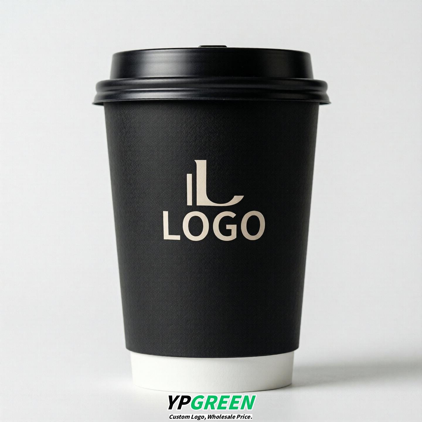 Black Custom Logo Paper Cups: 8-24oz & Double Wall