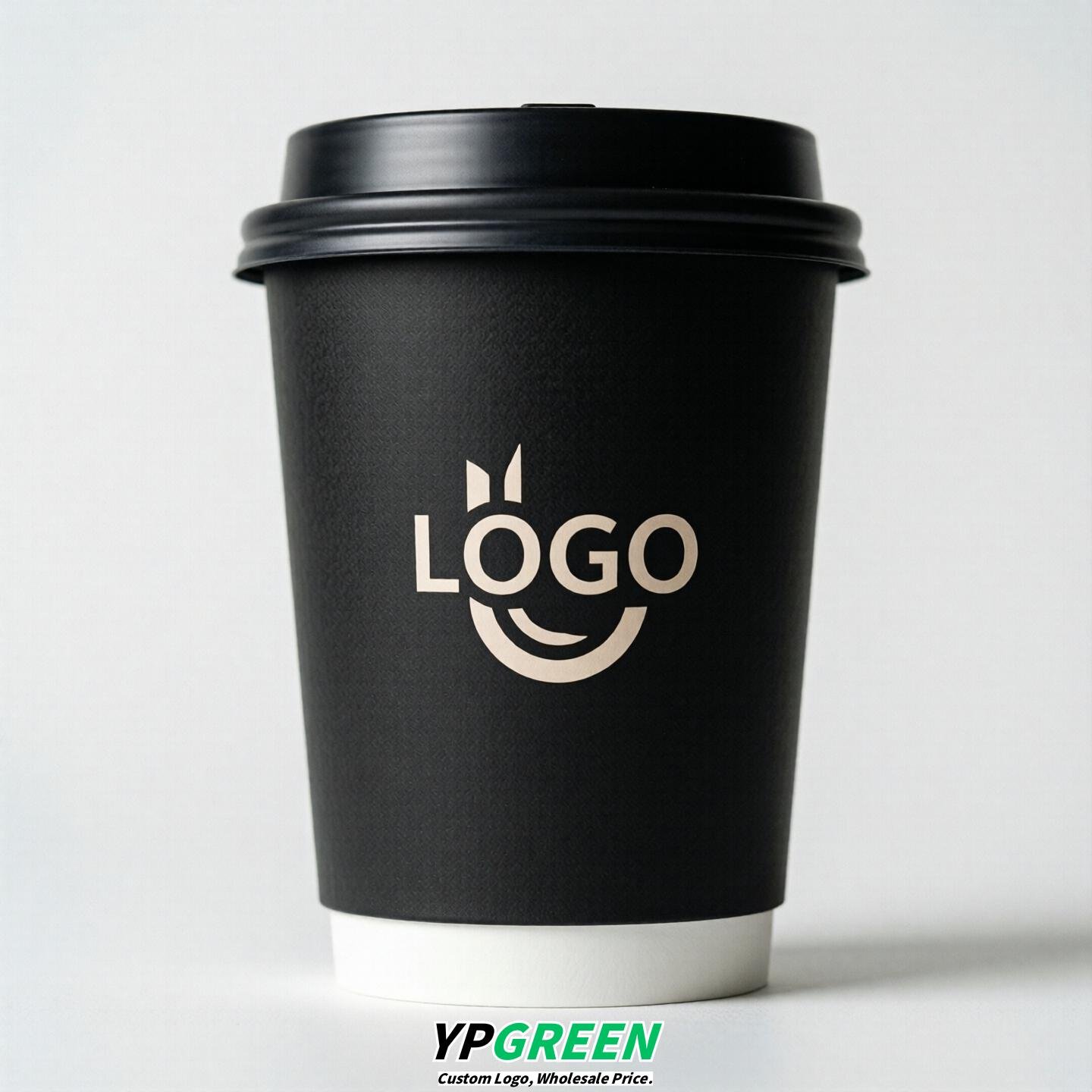 Black Custom Logo Paper Cups: 8-24oz & Double Wall Black Custom Logo Paper Cups: 8-24oz & Double Wall