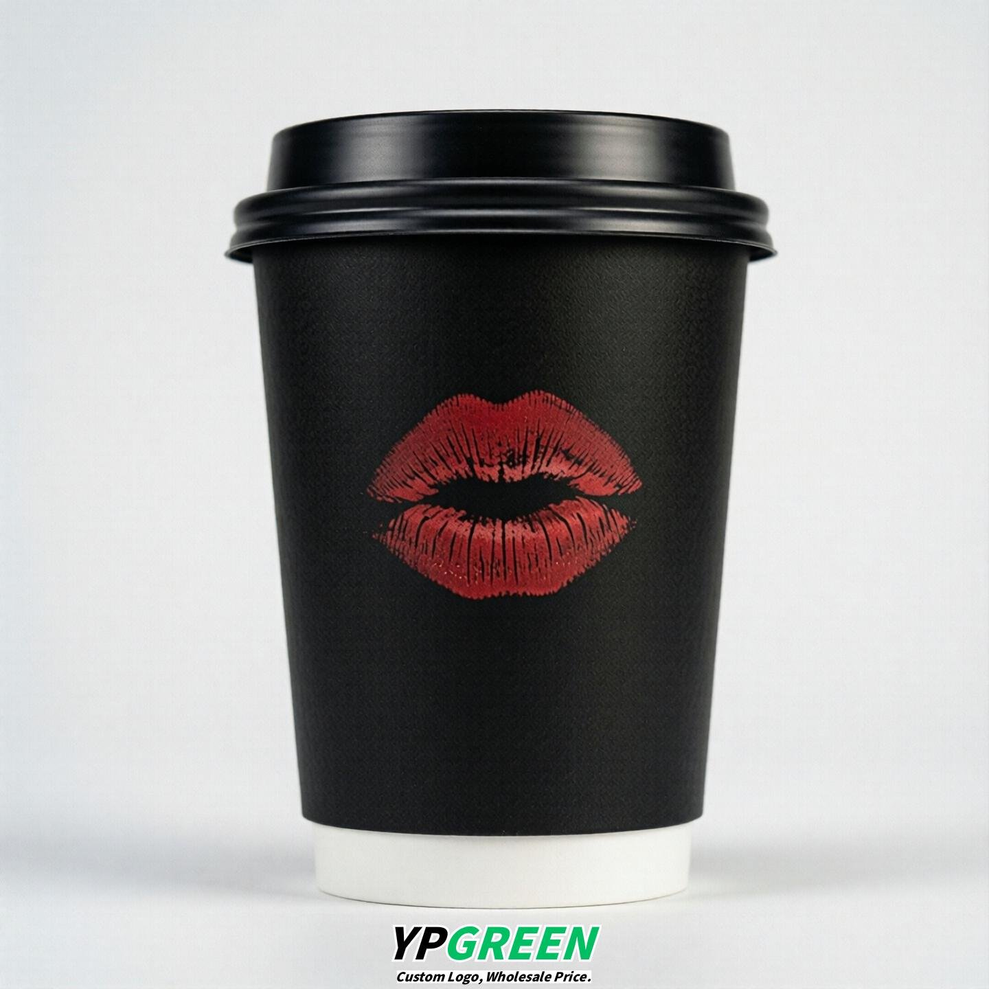 Black Paper Cups with Lips Print 10oz/12oz/16oz/20oz/22oz