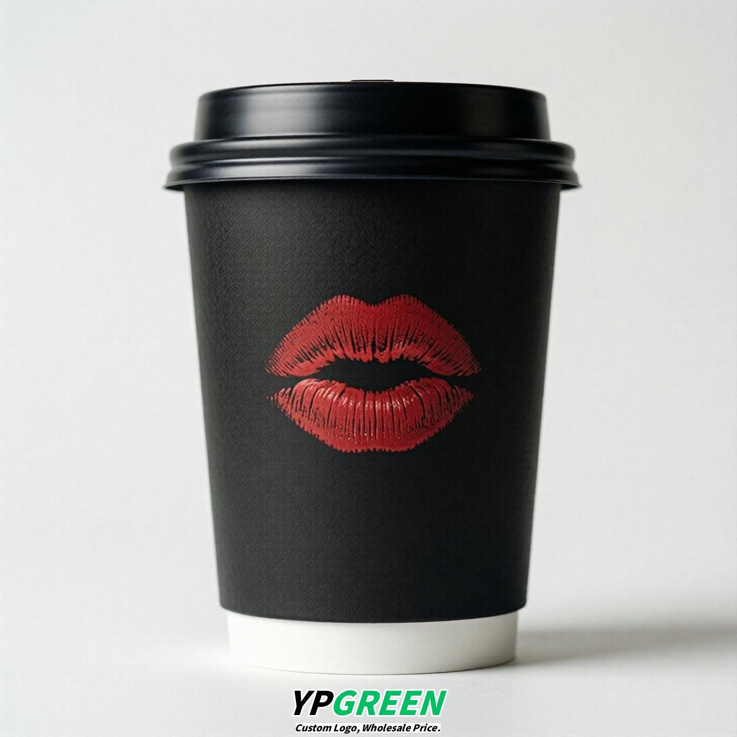 Black Paper Cups with Lips Print 10oz/12oz/16oz/20oz/22oz