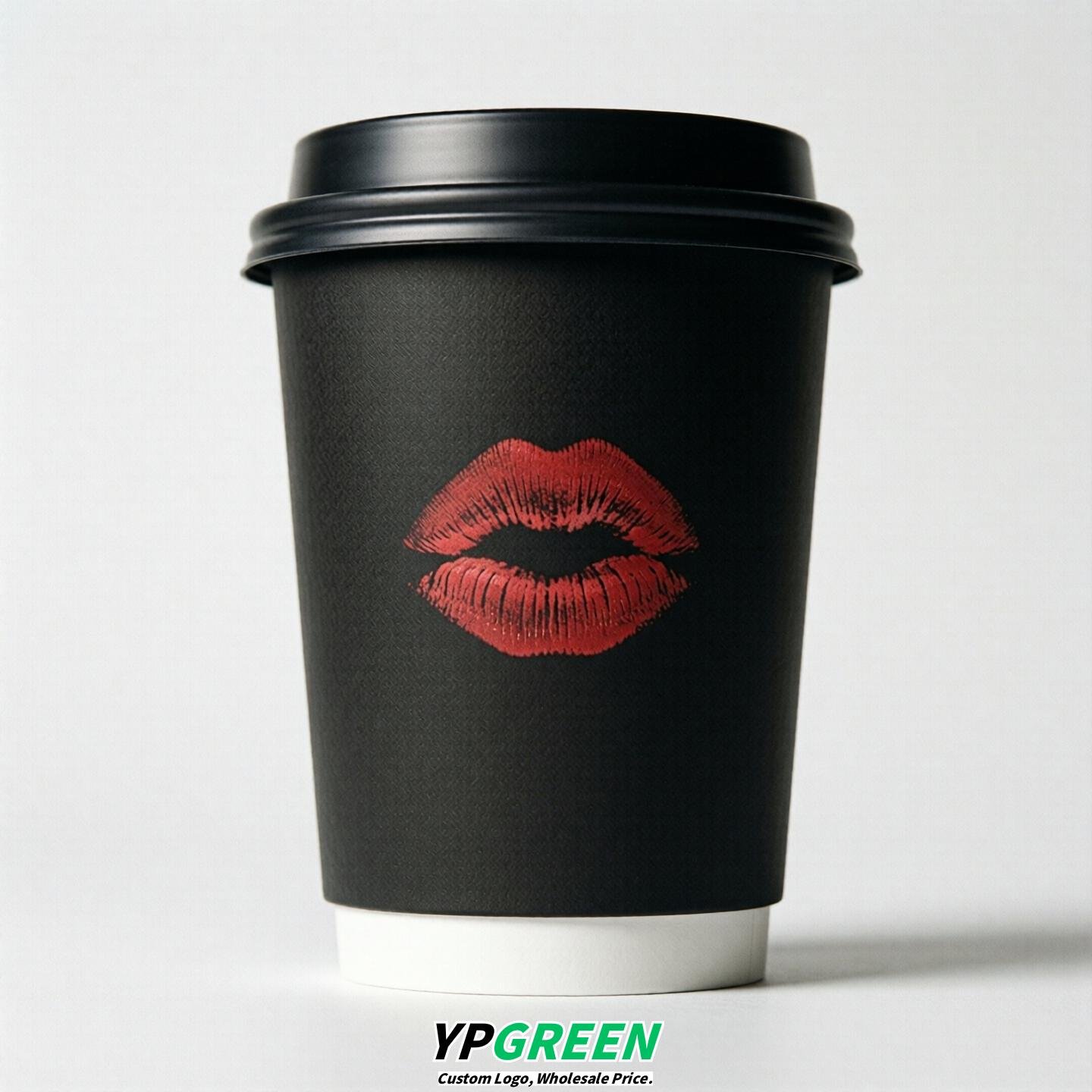 Black Paper Cups with Lips Print 10oz/12oz/16oz/20oz/22oz