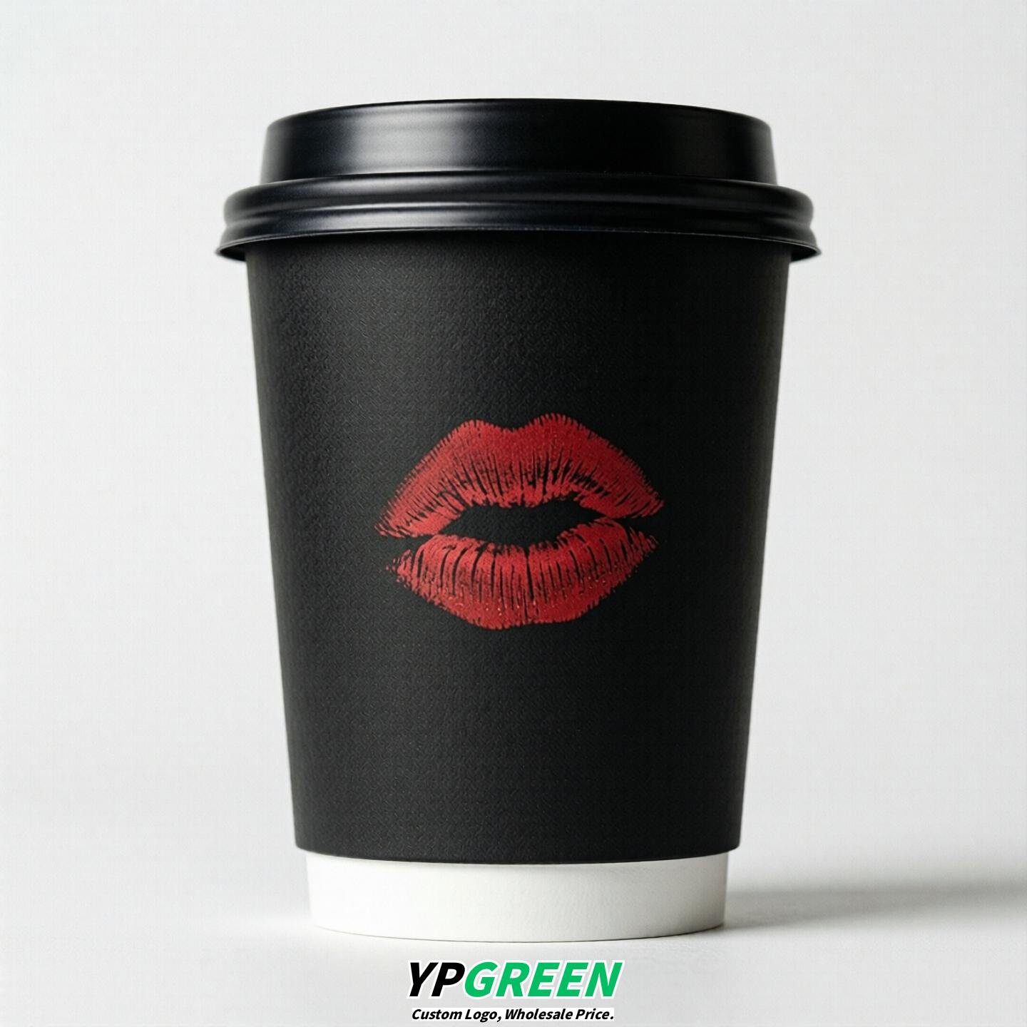 Black Paper Cups with Lips Print 10oz/12oz/16oz/20oz/22oz