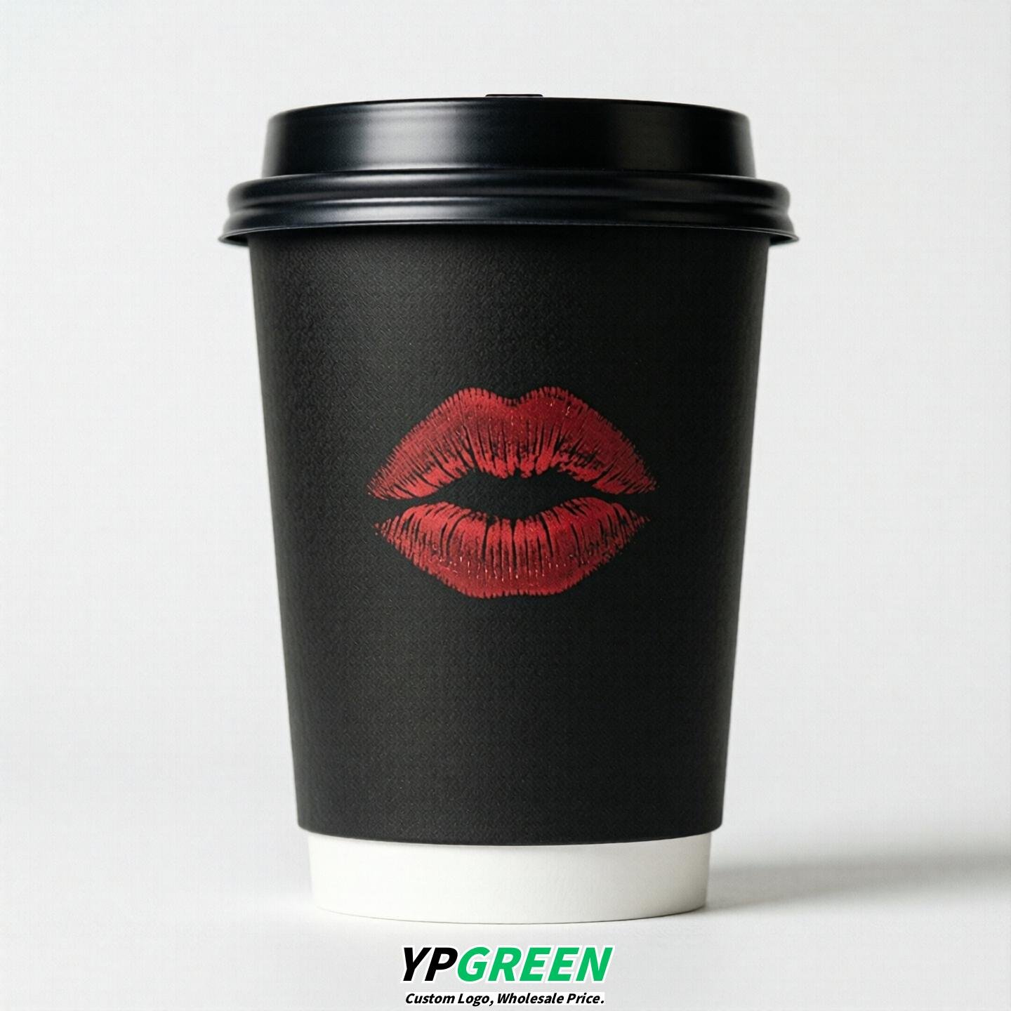 Black Paper Cups with Lips Print 10oz/12oz/16oz/20oz/22oz