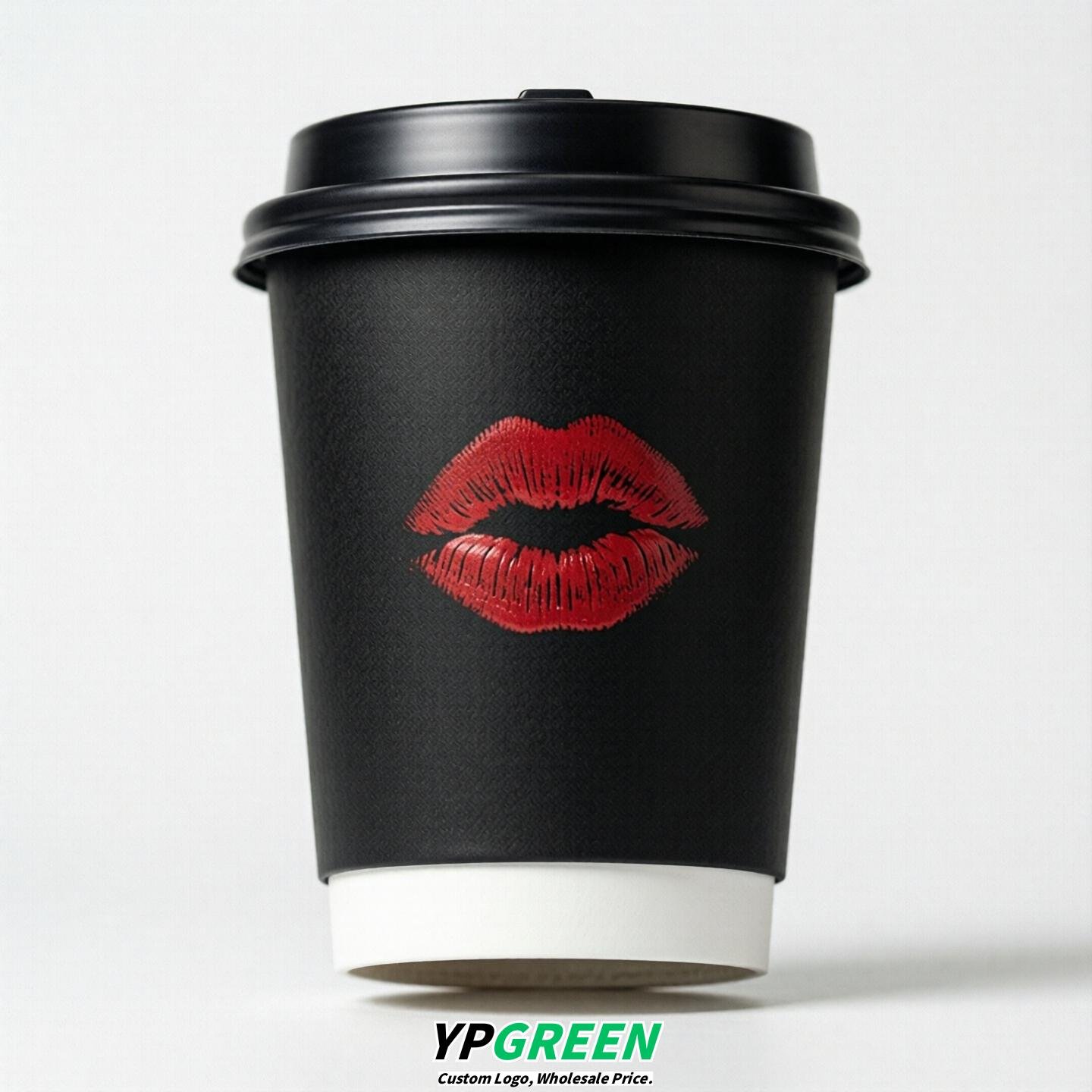 Black Paper Cups with Lips Print 10oz/12oz/16oz/20oz/22oz