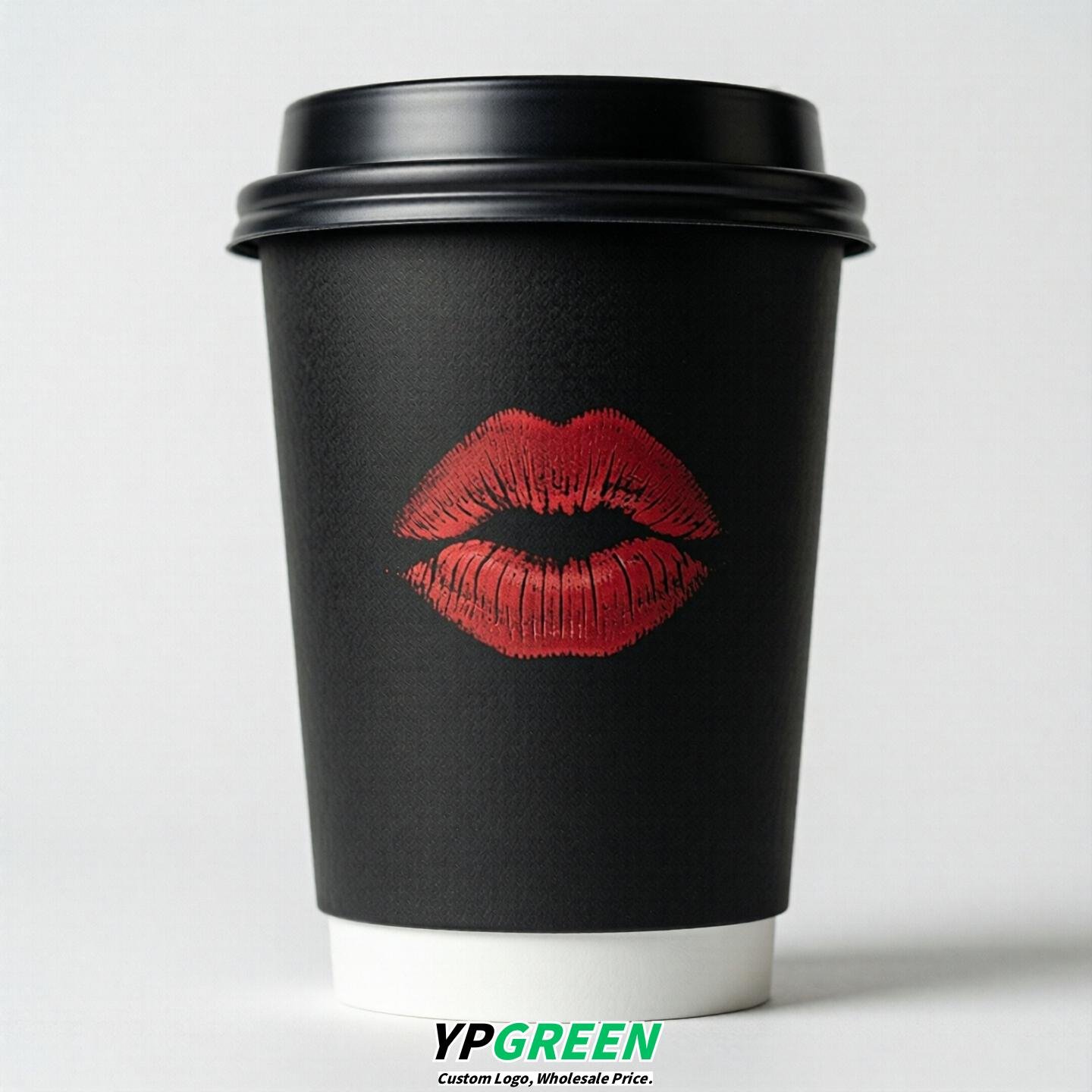 Black Paper Cups with Lips Print 10oz/12oz/16oz/20oz/22oz