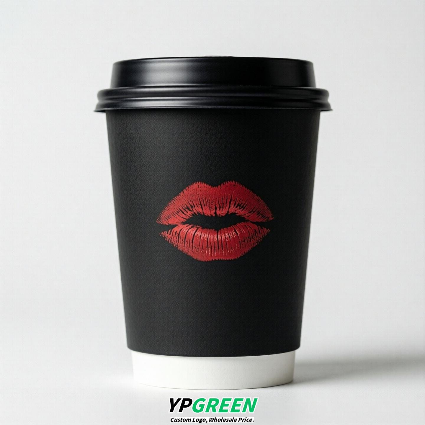 Black Paper Cups with Lips Print 10oz/12oz/16oz/20oz/22oz