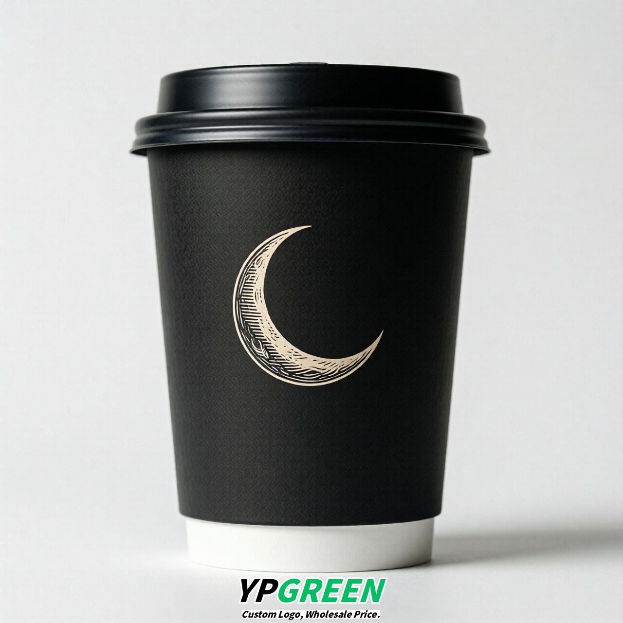 Black Moon Paper Cups with Lids 8-24oz