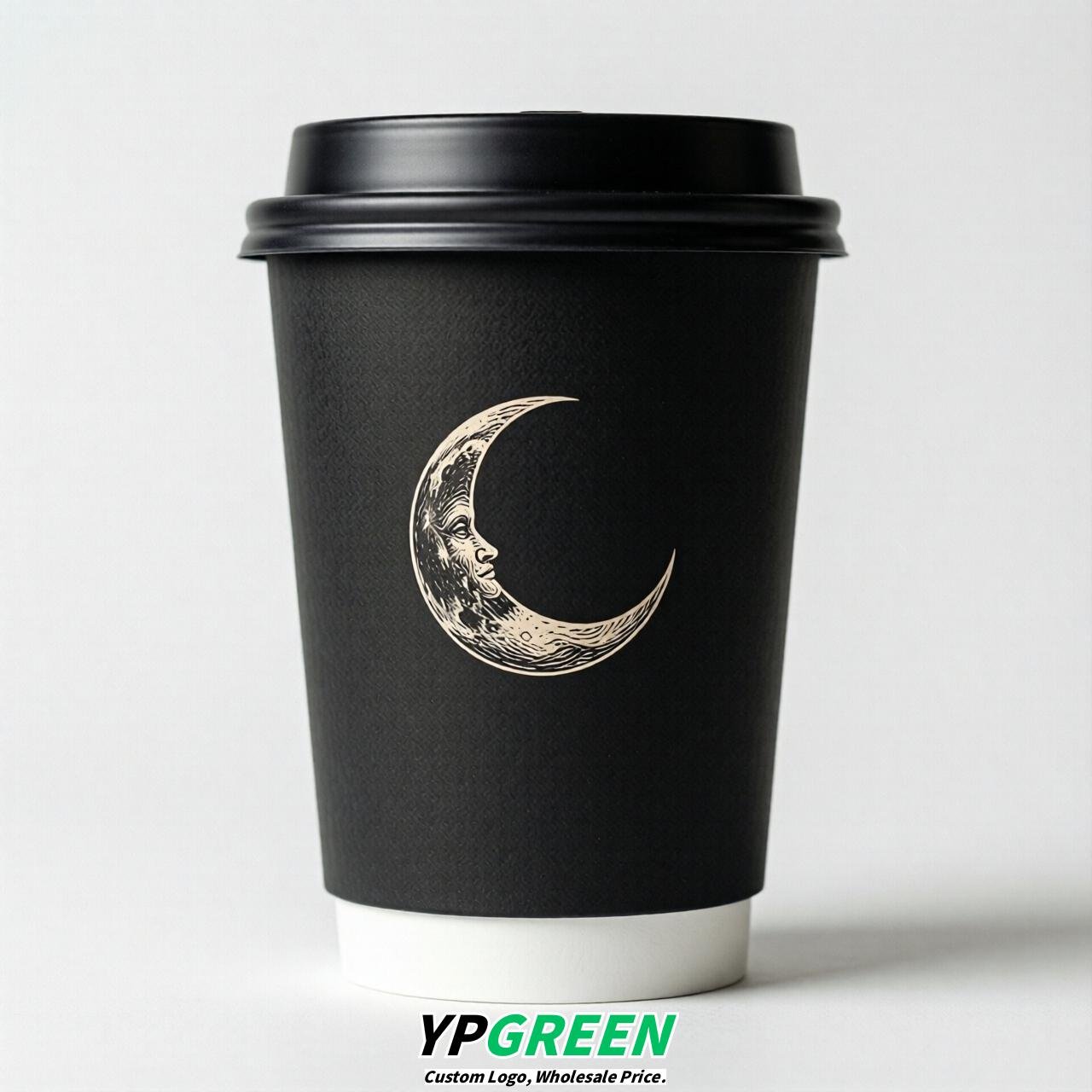 Black Moon Paper Cups with Lids 8-24oz