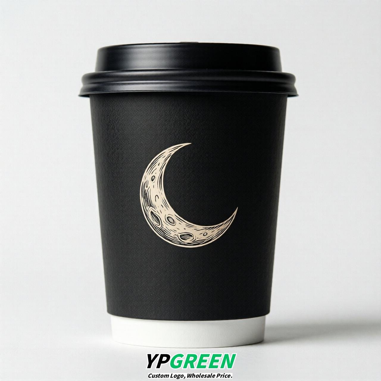 Black Moon Paper Cups with Lids 8-24oz