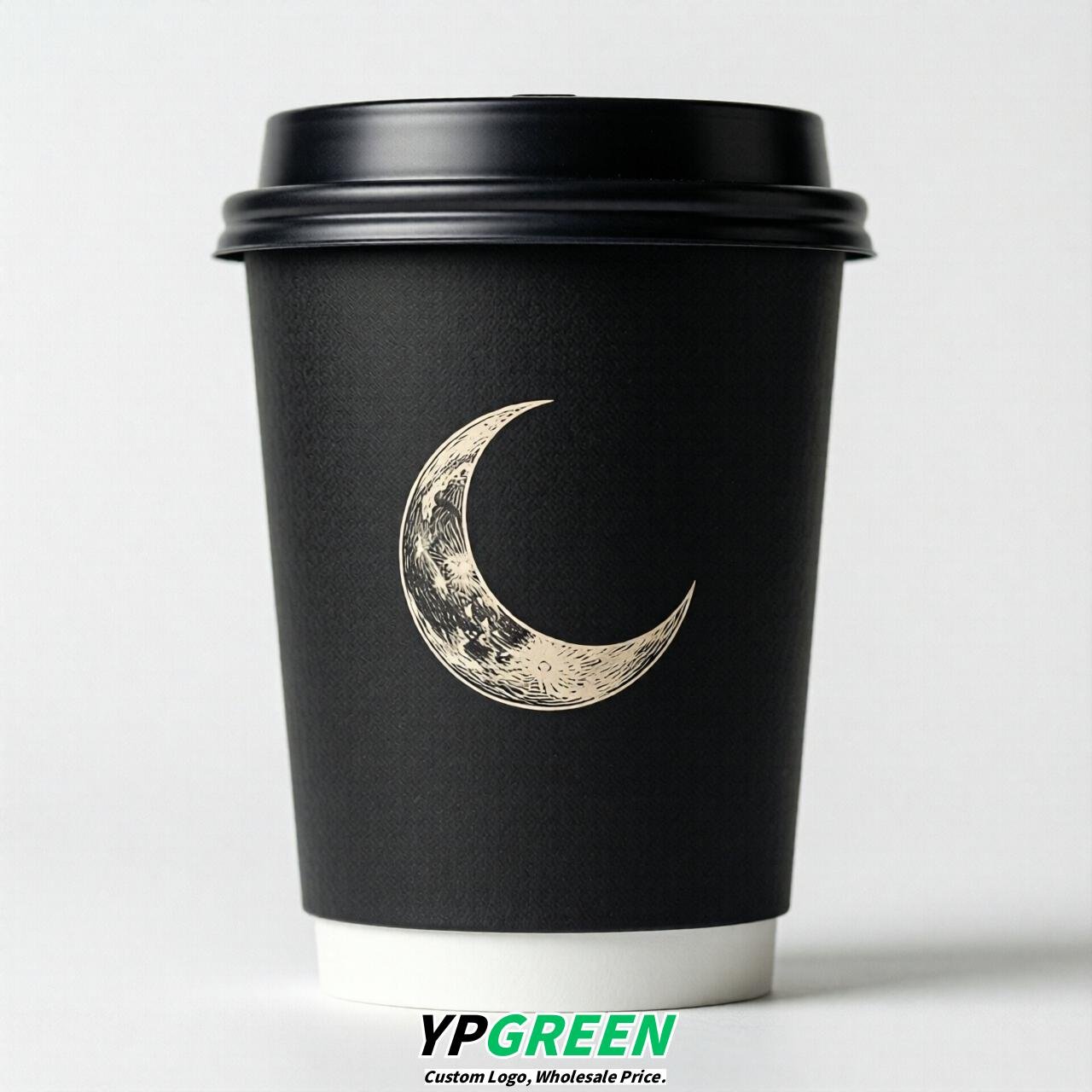 Black Moon Paper Cups with Lids 8-24oz