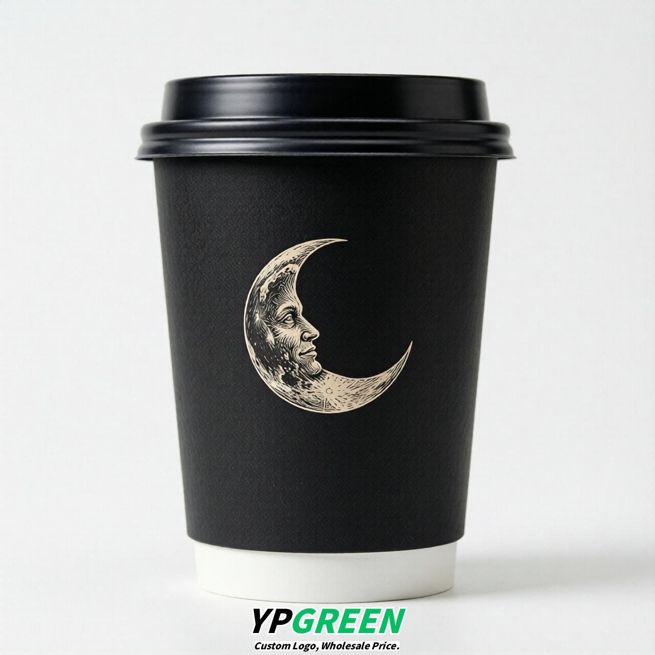 Black Moon Paper Cups with Lids 8-24oz