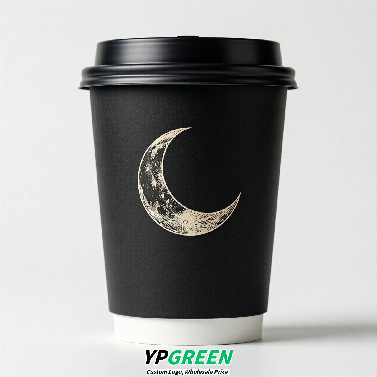 Black Moon Paper Cups with Lids 8-24oz