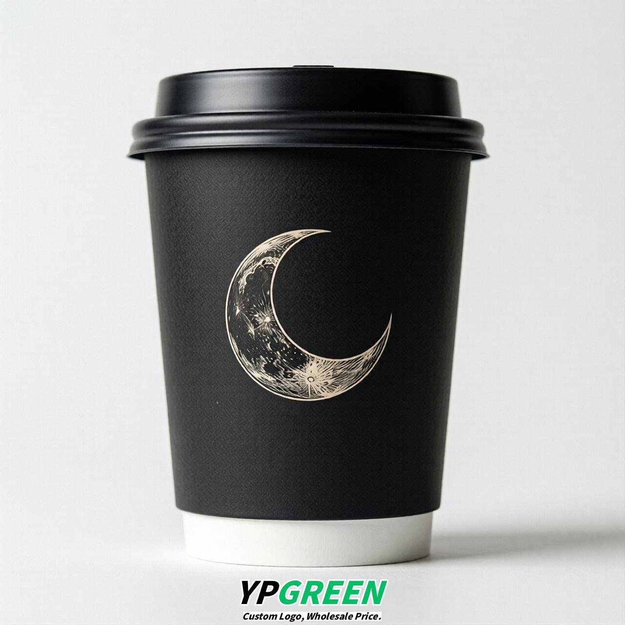 Black Moon Paper Cups with Lids 8-24oz
