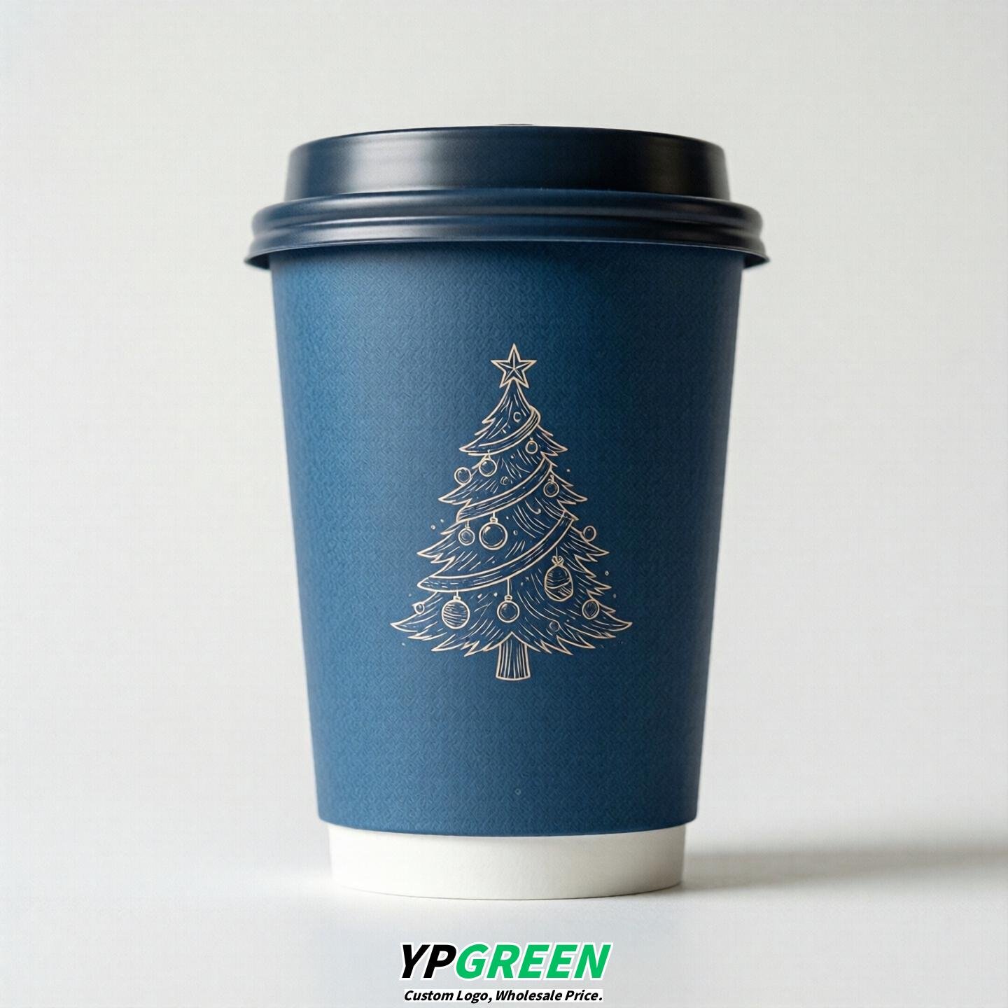 Blue Paper Cups with Christmas Design 8-24oz