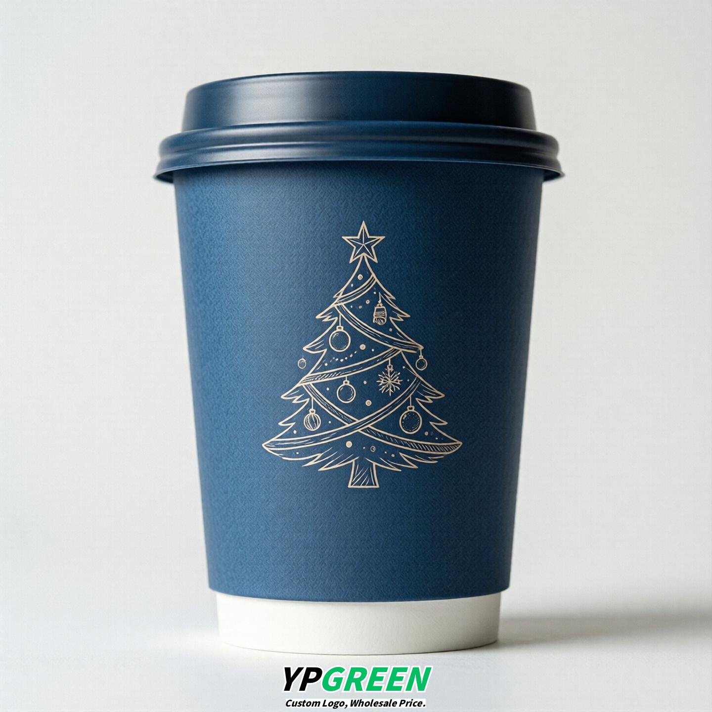 Blue Paper Cups with Christmas Design 8-24oz