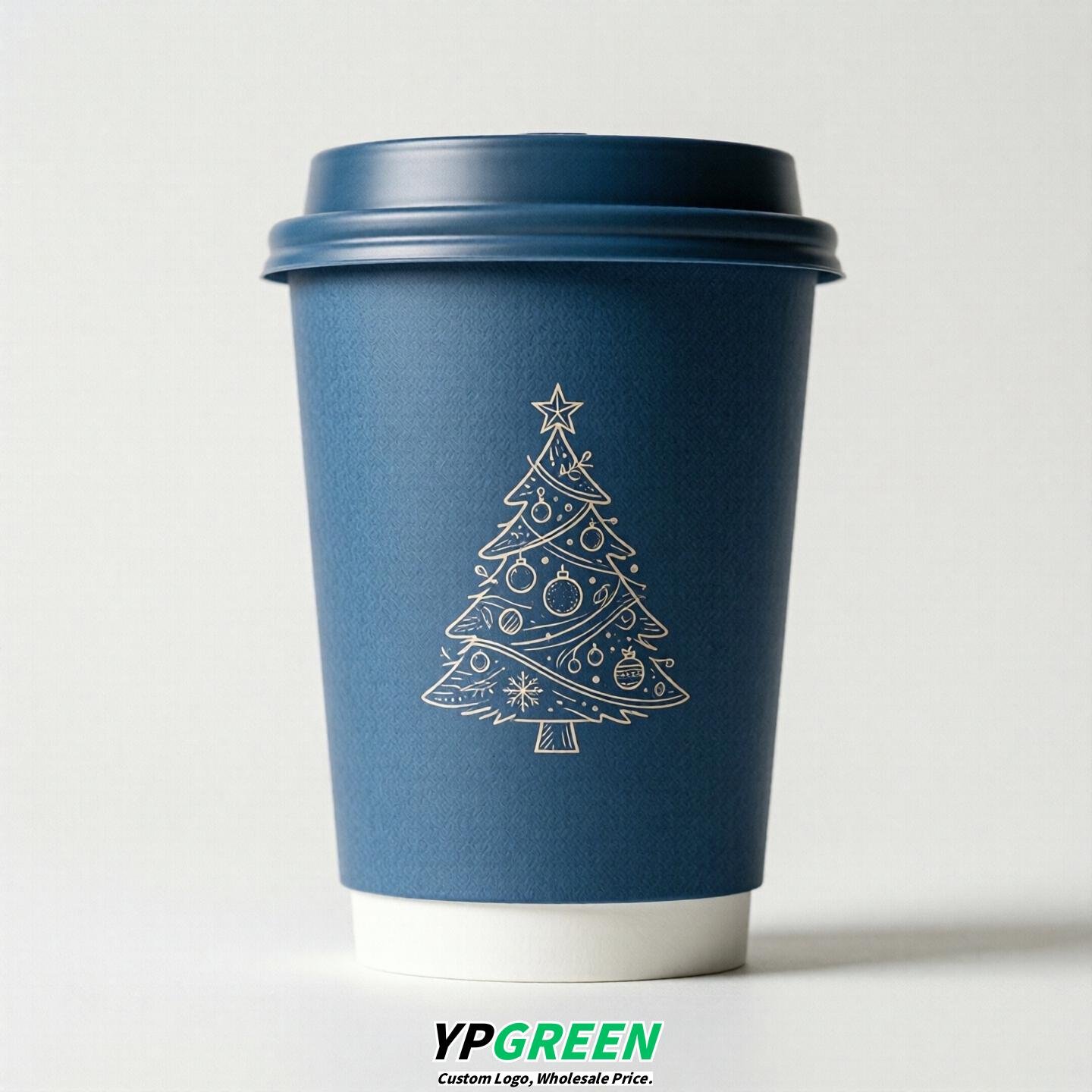 Blue Paper Cups with Christmas Design 8-24oz