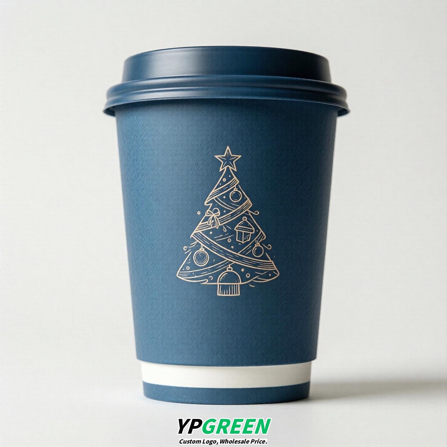 Blue Paper Cups with Christmas Design 8-24oz