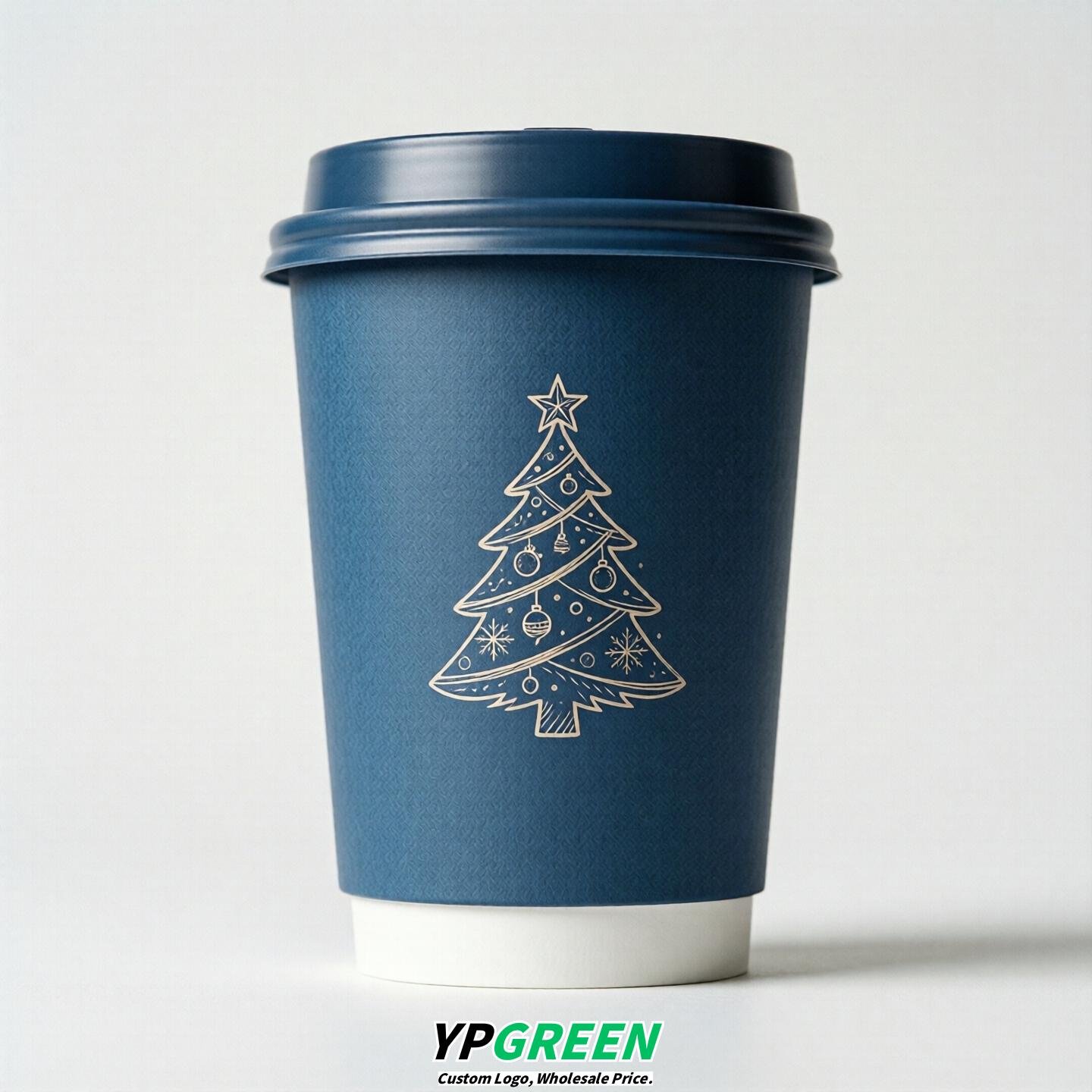 Blue Paper Cups with Christmas Design 8-24oz