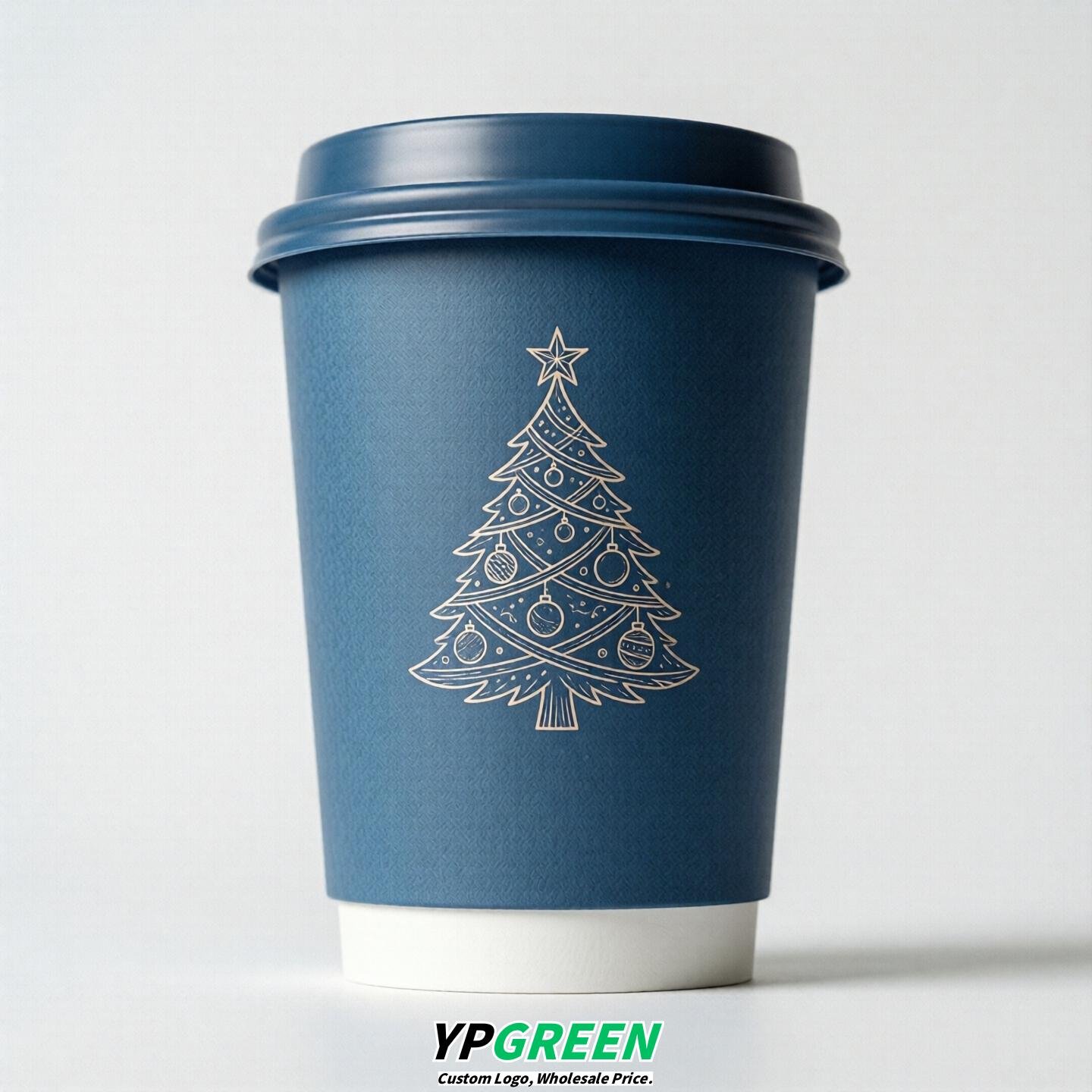 Blue Paper Cups with Christmas Design 8-24oz