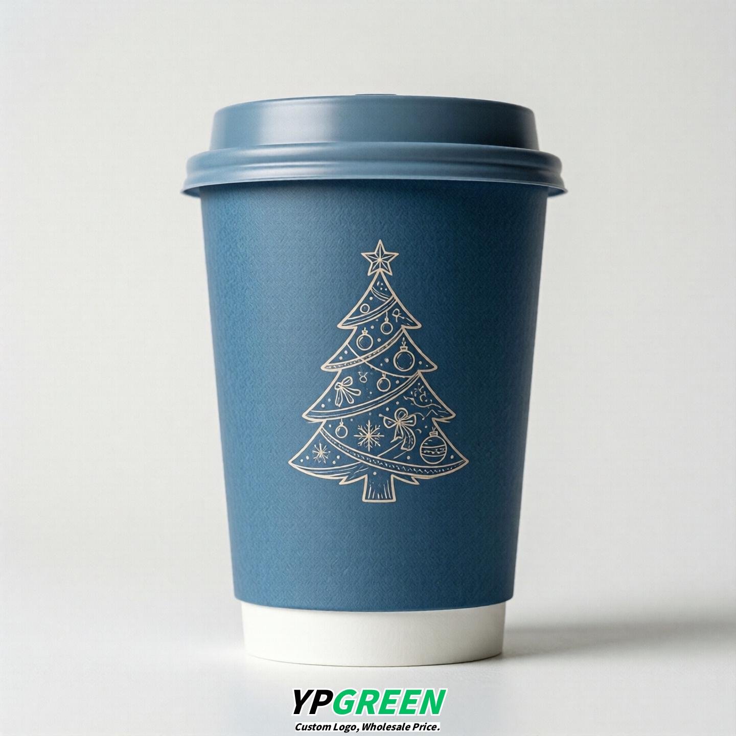 Blue Paper Cups with Christmas Design 8-24oz