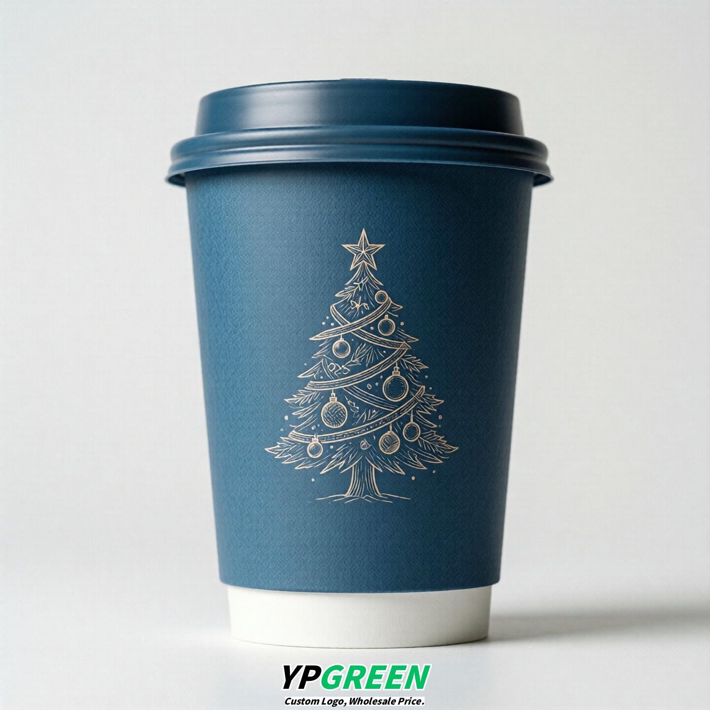 Blue Paper Cups with Christmas Design 8-24oz Blue Paper Cups with Christmas Design 8-24oz