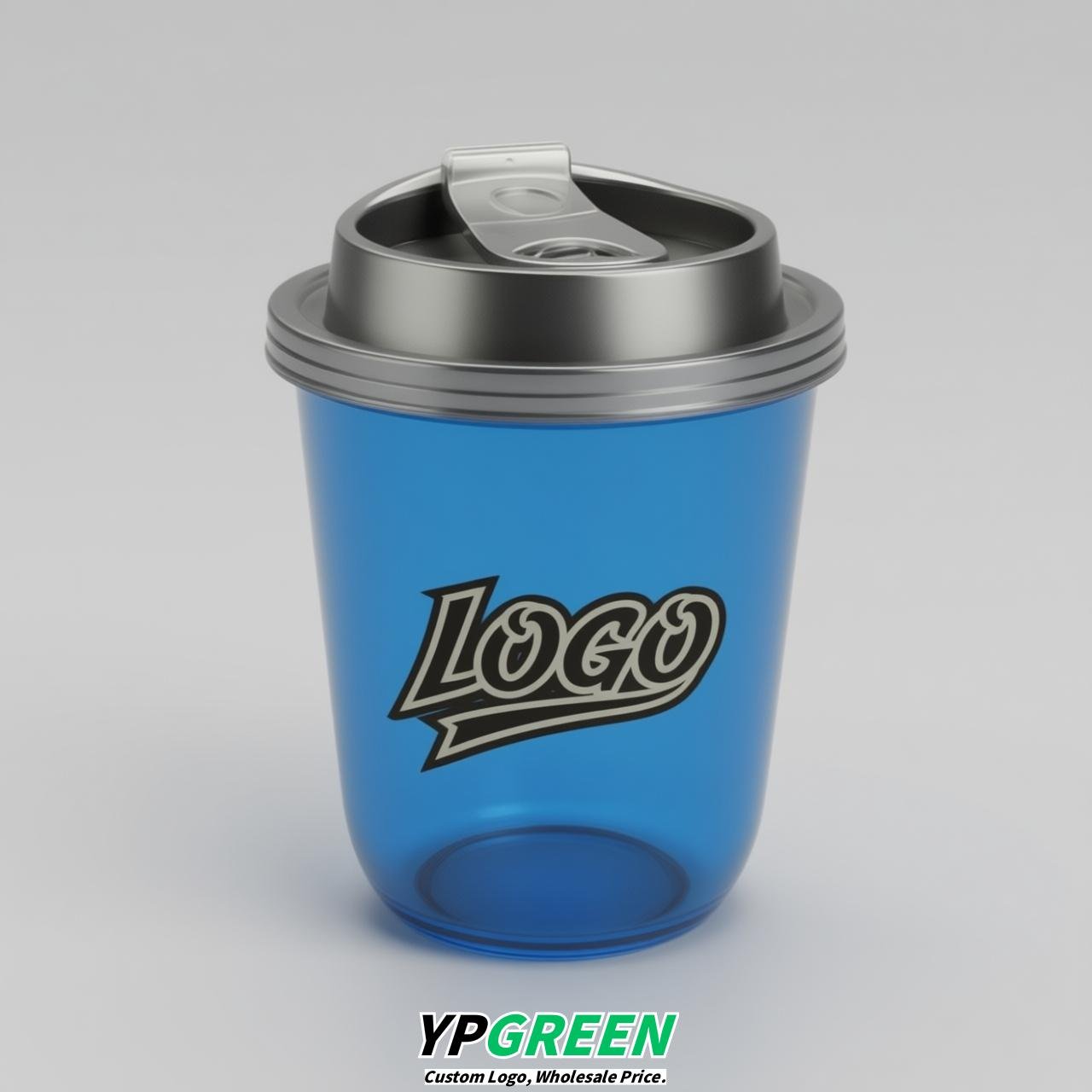 Blue U Shape Cups with Lid - Custom Logo PP & PET Plastic Disposable