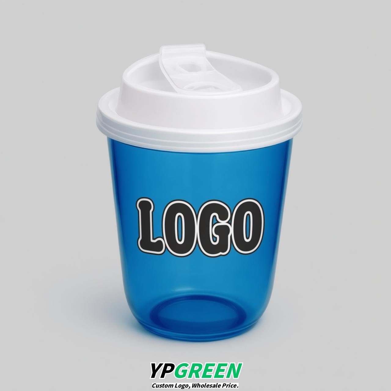 Blue U Shape Cups with Lid - Custom Logo PP & PET Plastic Disposable