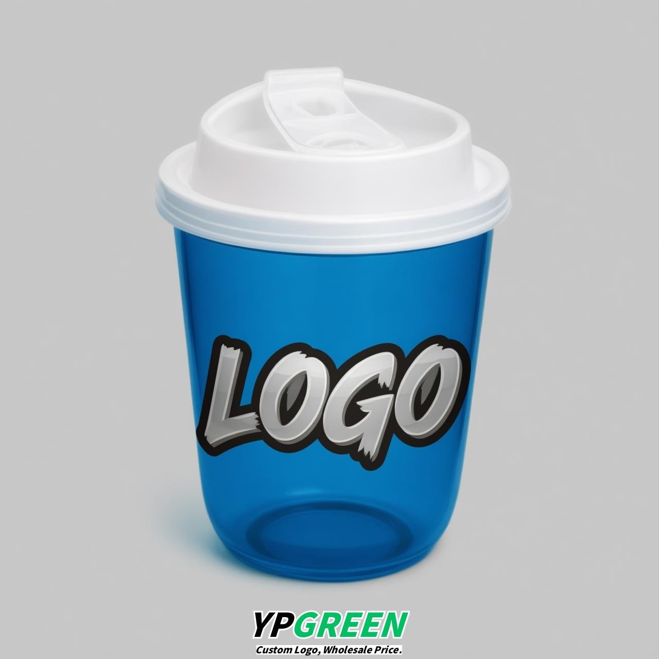Blue U Shape Cups with Lid - Custom Logo PP & PET Plastic Disposable