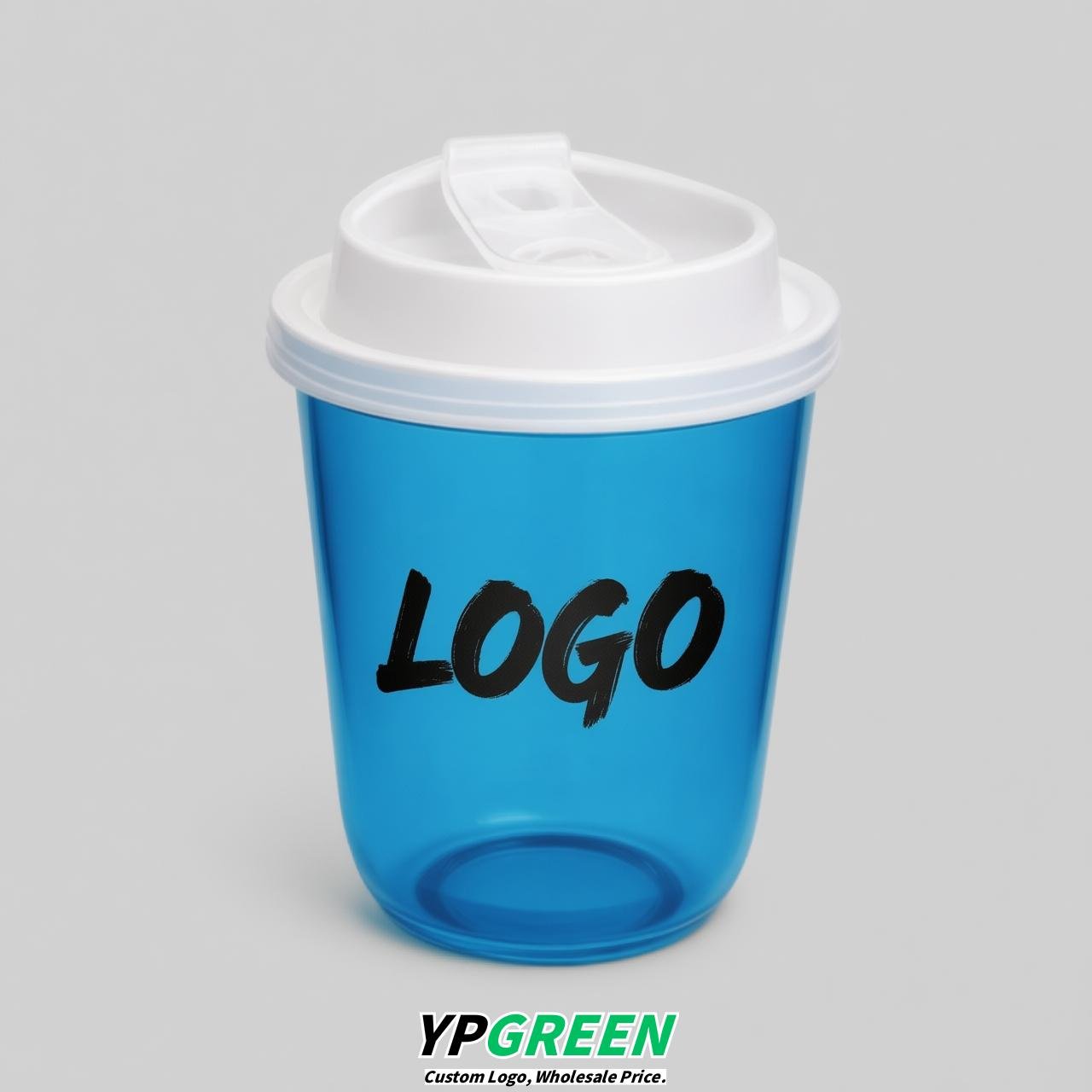 Blue U Shape Cups with Lid - Custom Logo PP & PET Plastic Disposable