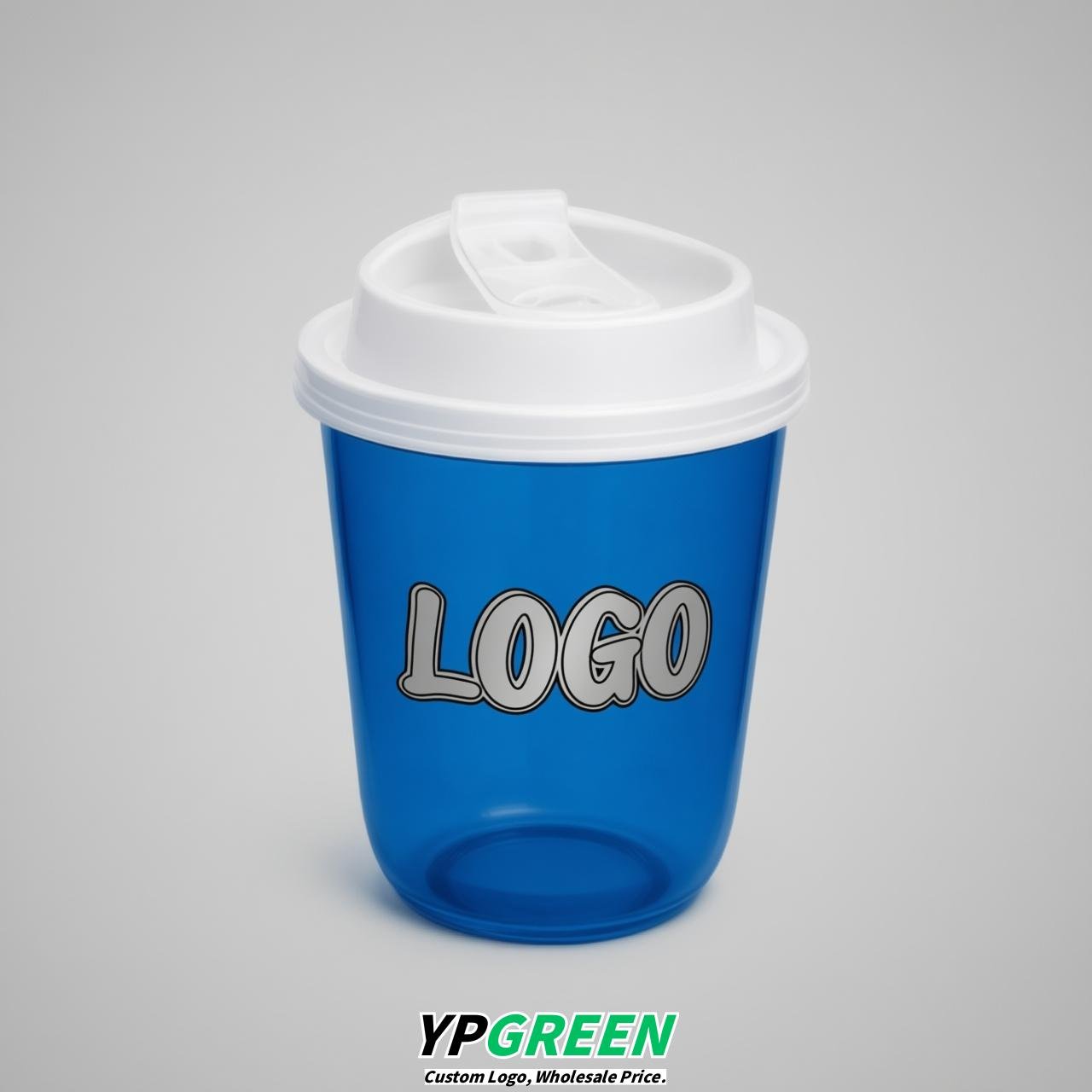 Blue U Shape Cups with Lid - Custom Logo PP & PET Plastic Disposable