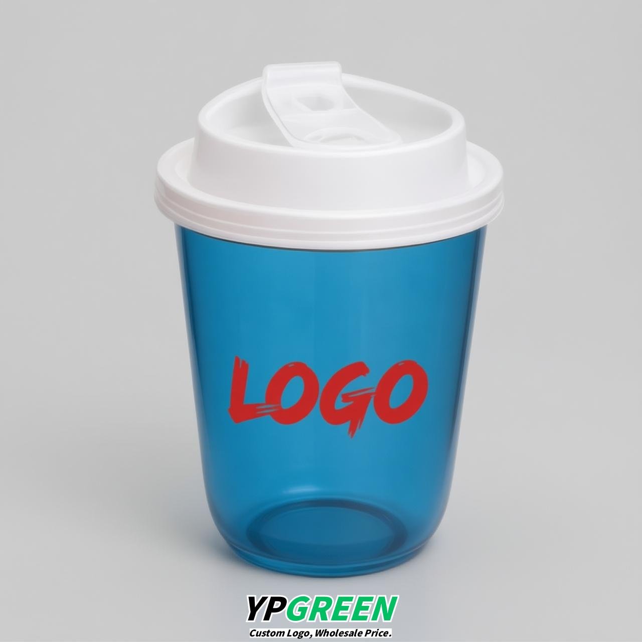 Blue U Shape Cups with Lid - Custom Logo PP & PET Plastic Disposable